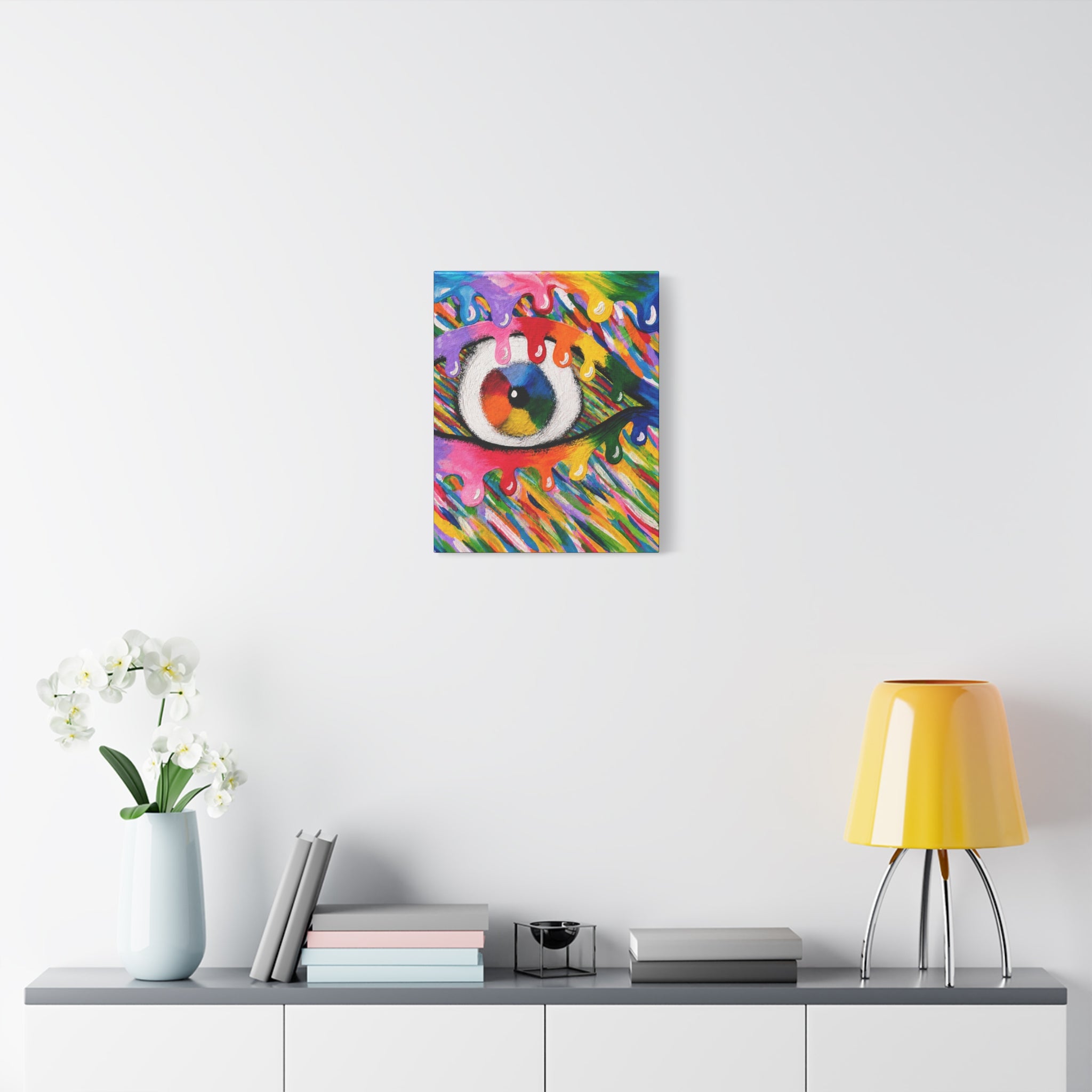 Rainbow Drip Eye Matte Canvas Wall Art — Colorful Abstract Stretched Print
