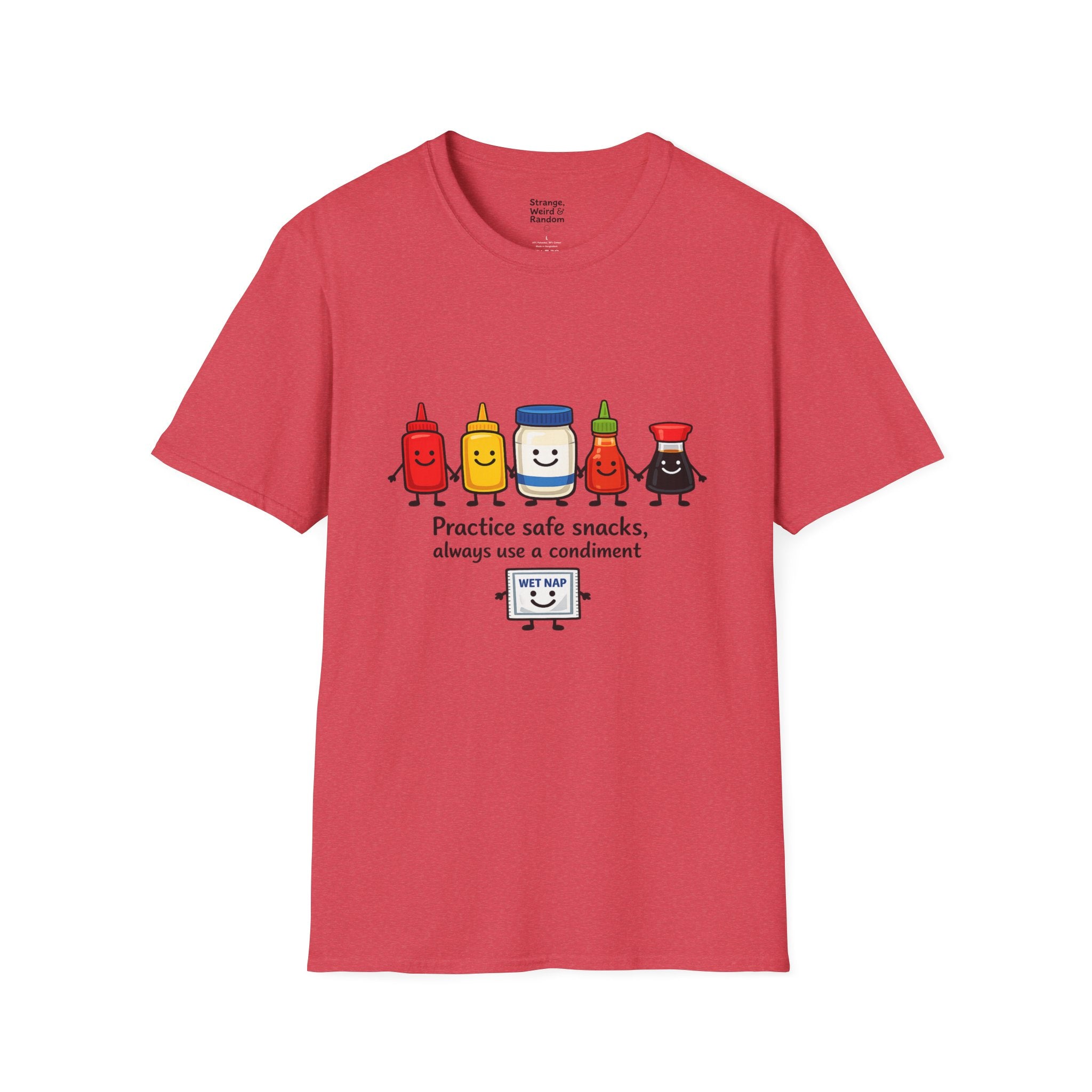 Practice Safe Snacks condiment characters T-Shirt | Ketchup Mustard Peanut Butter Jelly