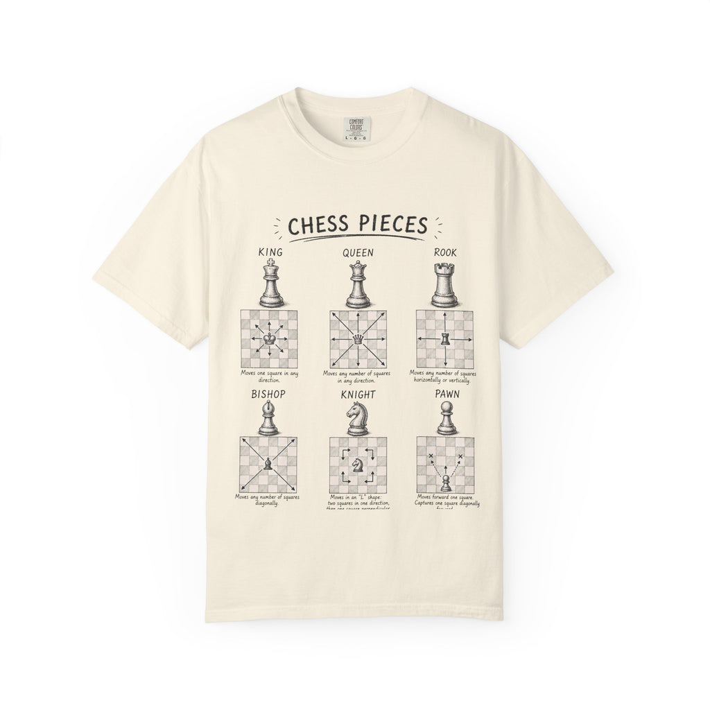 Chess Pieces Illustrated T-Shirt — Vintage Diagram Tee for Players & Fans