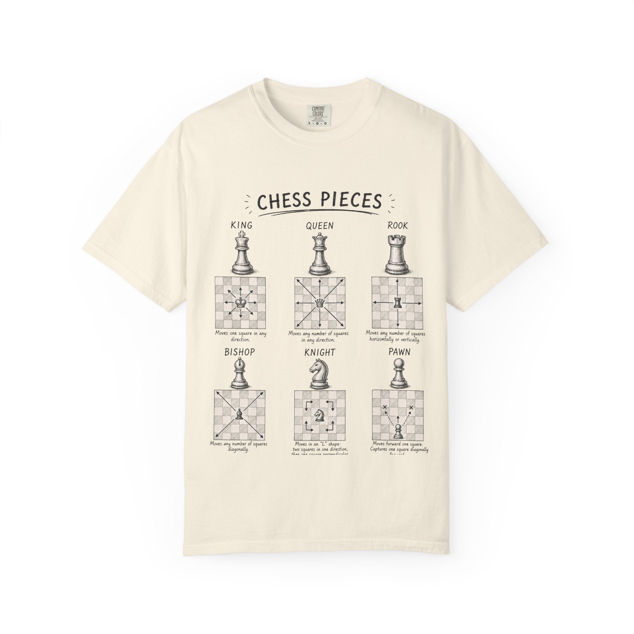 Chess Pieces Illustrated T-Shirt — Vintage Diagram Tee for Players & Fans