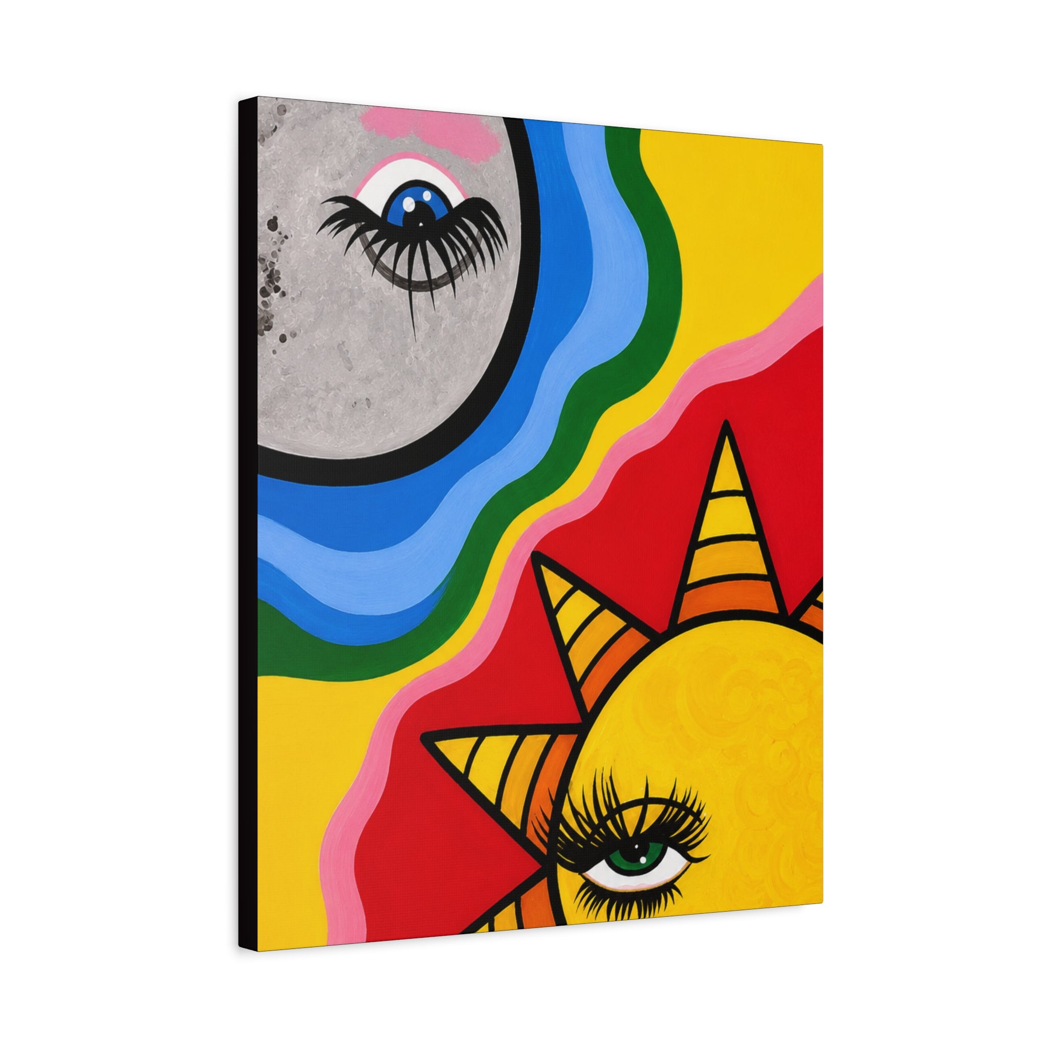 Sun and Moon Pop Art Canvas Print — Colorful Psychedelic Wall Art