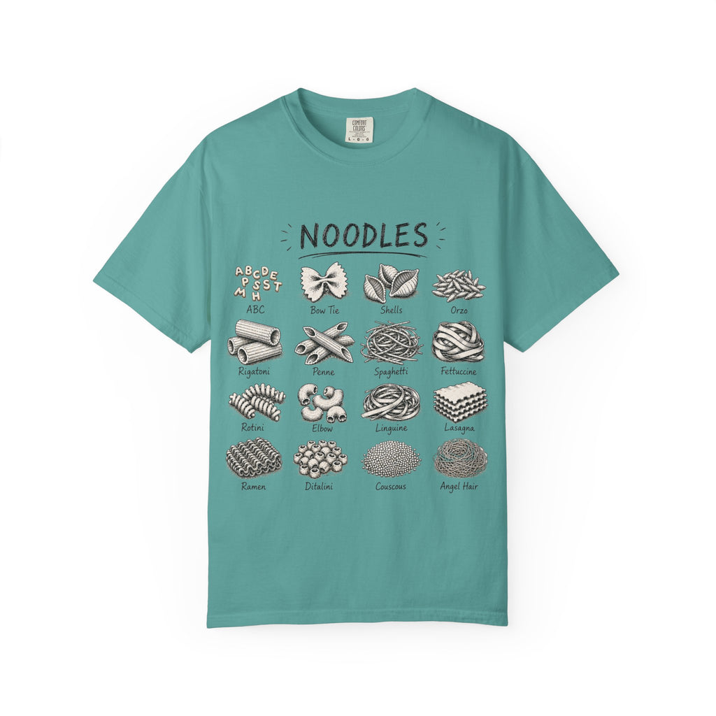 Noodles Chart T-Shirt — Illustrated Pasta Types Tee