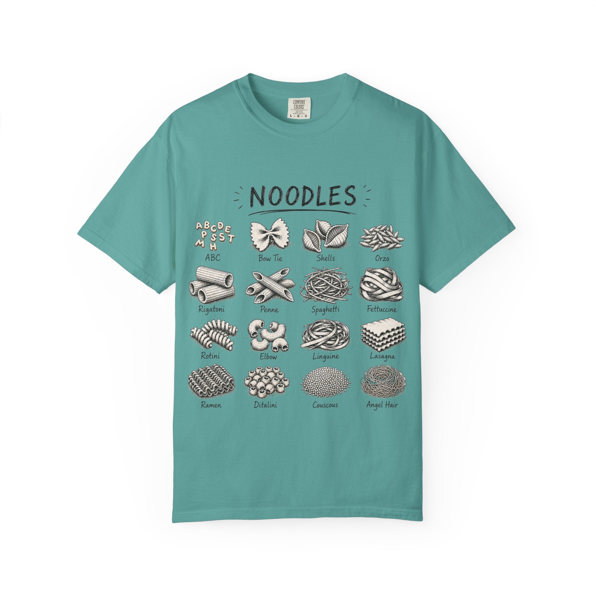 Noodles Chart T-Shirt — Illustrated Pasta Types Tee