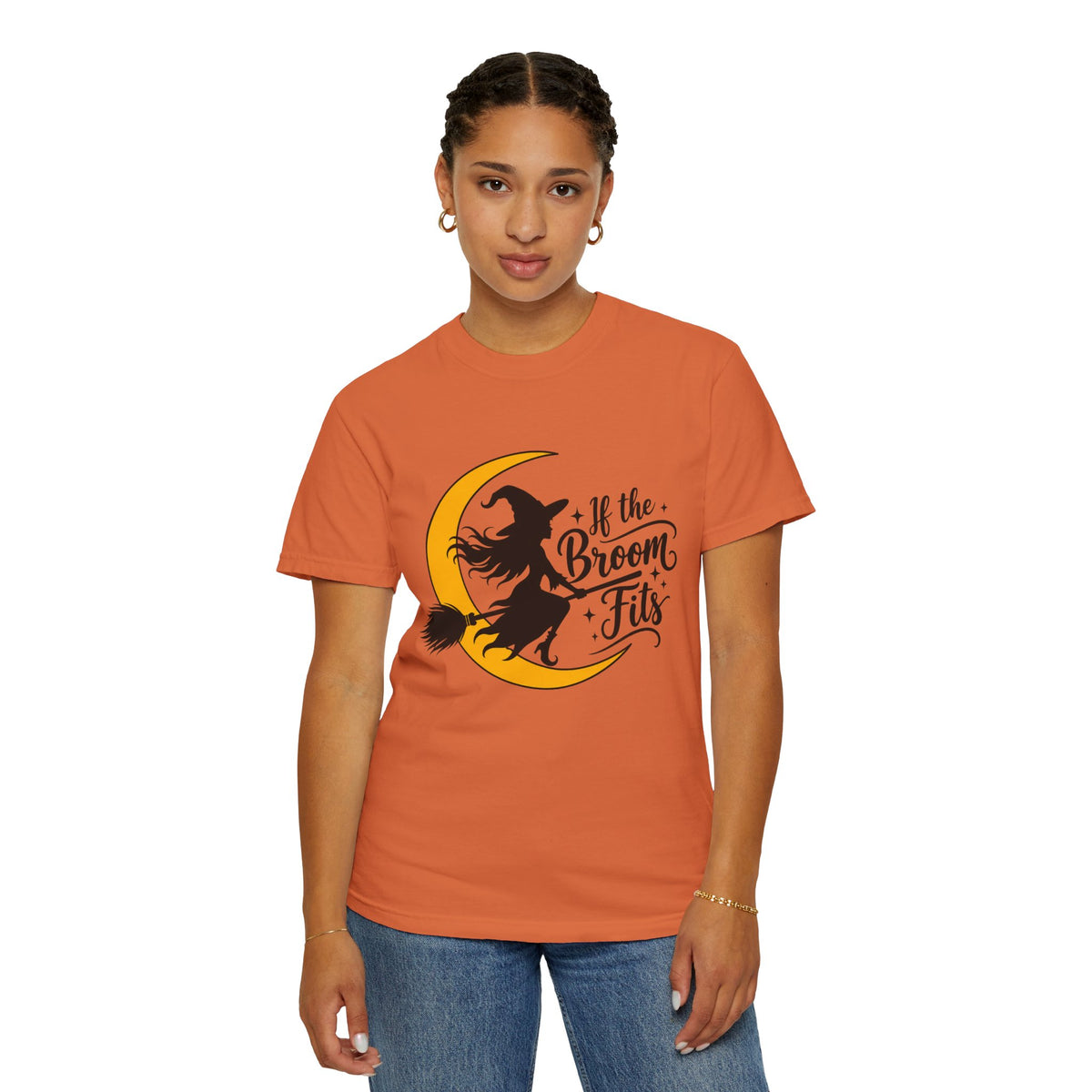 If the Broom Fits Witch Moon Cotton T-Shirt — Halloween Garment-Dyed Tee