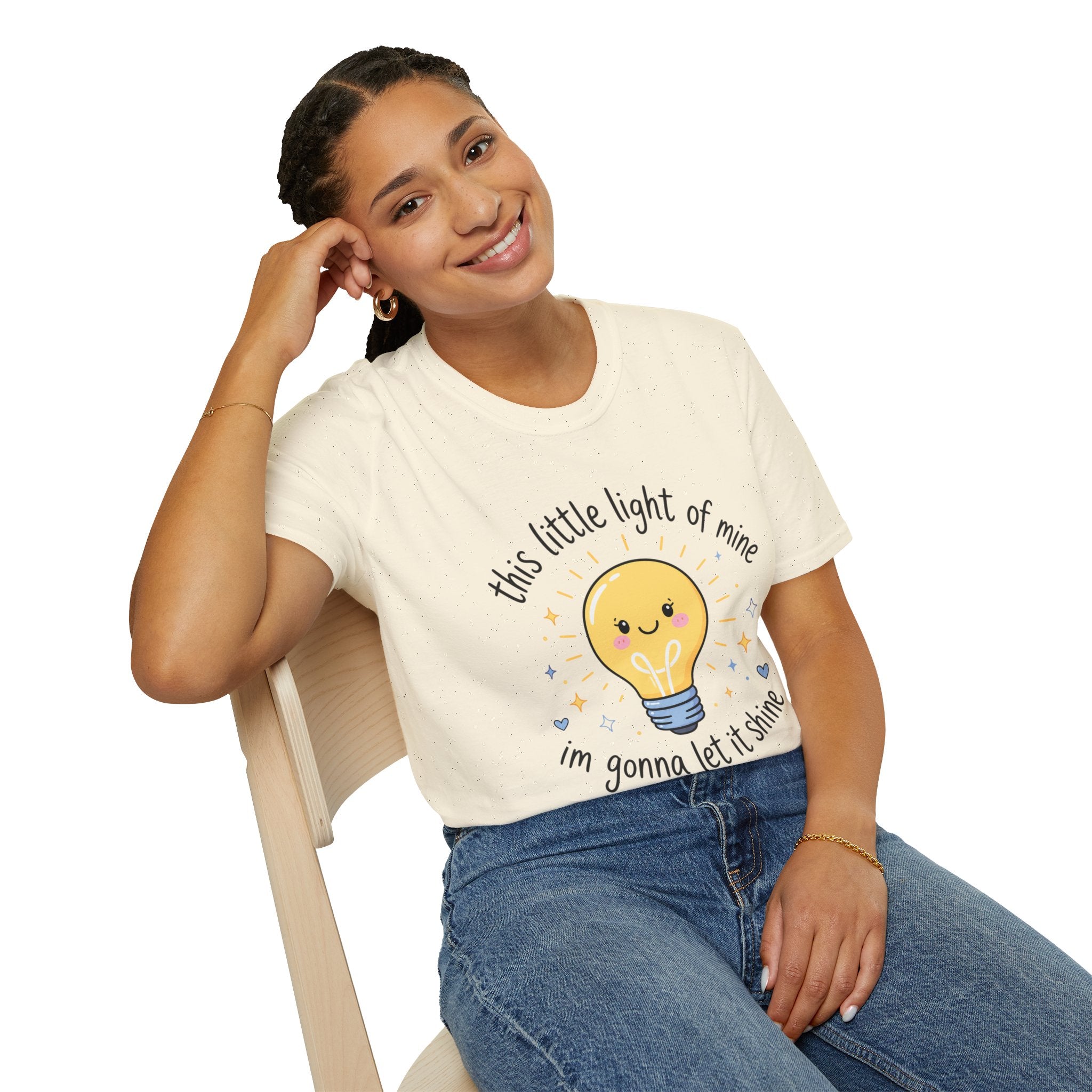 T-Shirt — "This Little Light of Mine" Cute Smiling Lightbulb Inspirational Tee