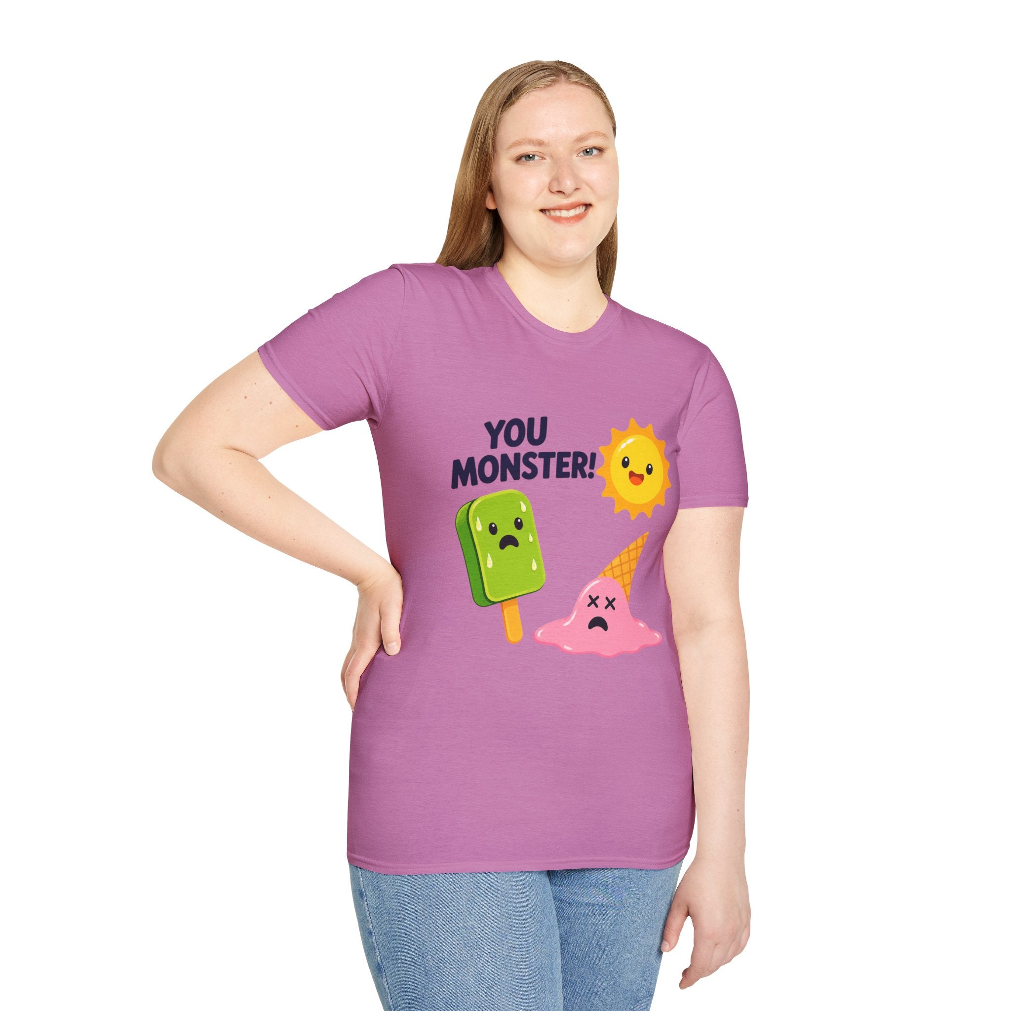 You Monster! Cartoon Sun and Melting Ice Cream T-Shirt | Cute Food Illustration