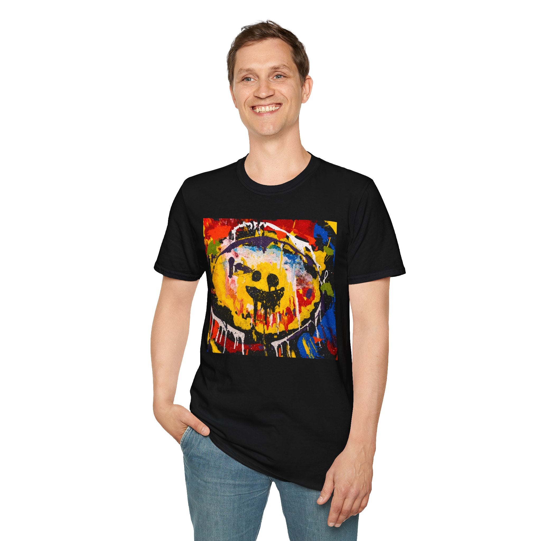 Grunge Drippy Smiley Face T-Shirt | Colorful Abstract Street Art Tee