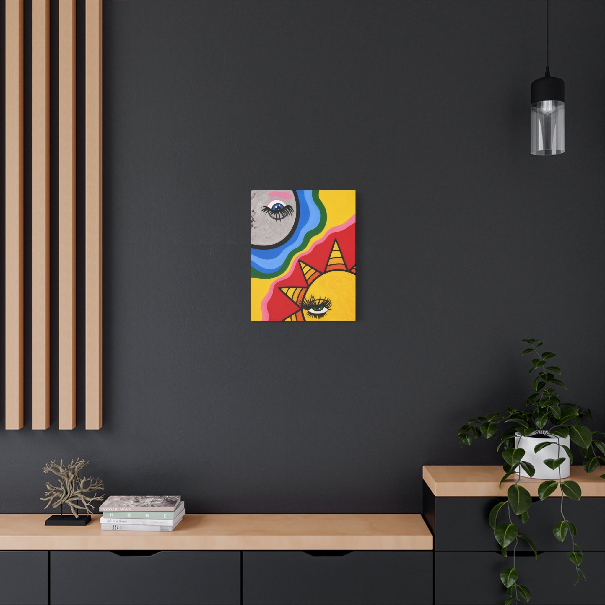 Sun and Moon Pop Art Canvas Print — Colorful Psychedelic Wall Art