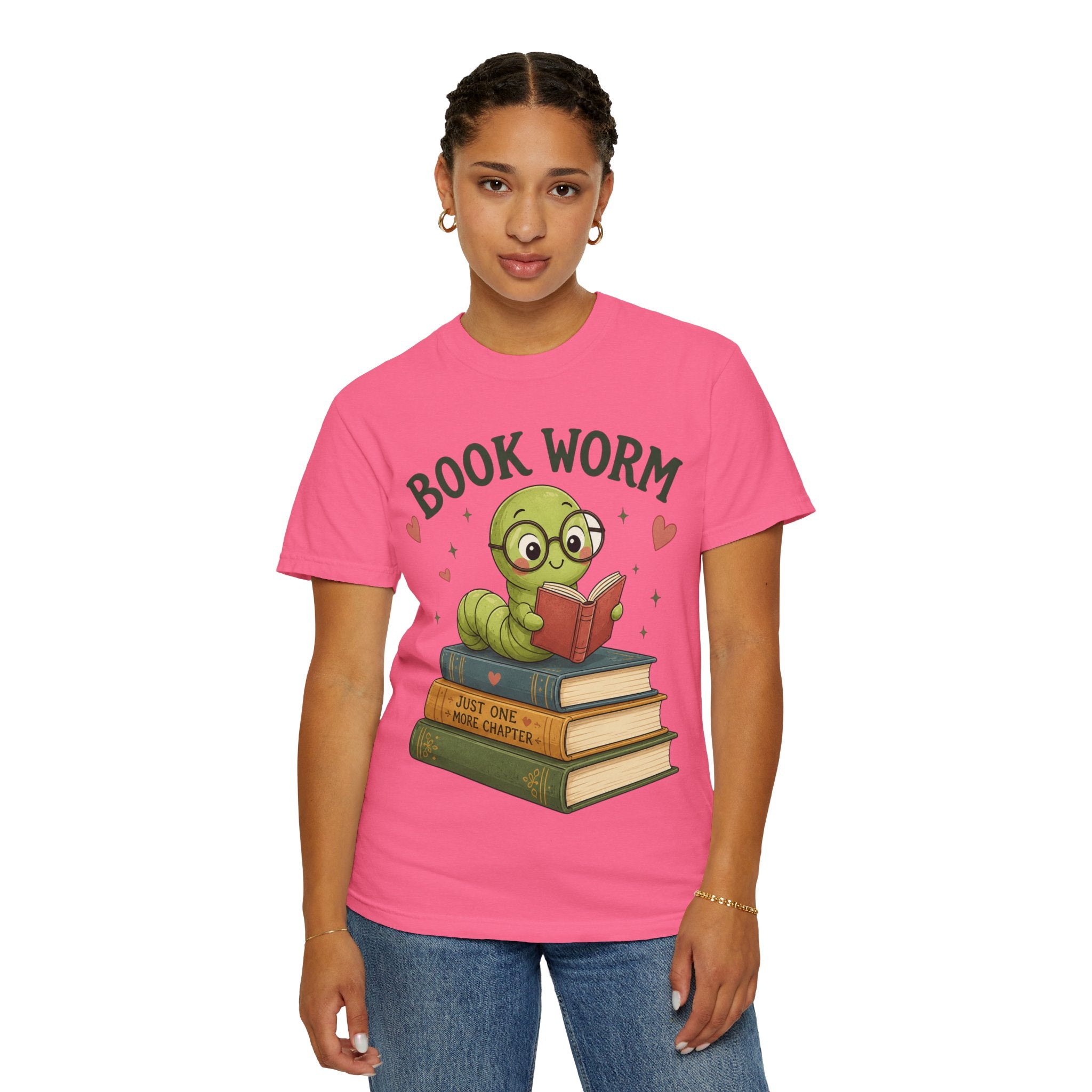Book Worm T-Shirt – Cute Reading Worm Graphic Tee ("Just One More Chapter")