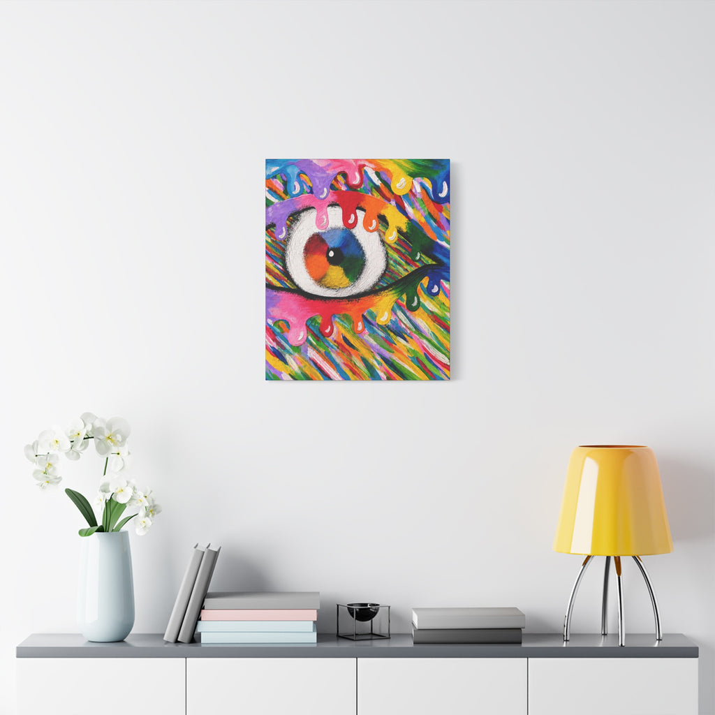 Rainbow Drip Eye Matte Canvas Wall Art — Colorful Abstract Stretched Print