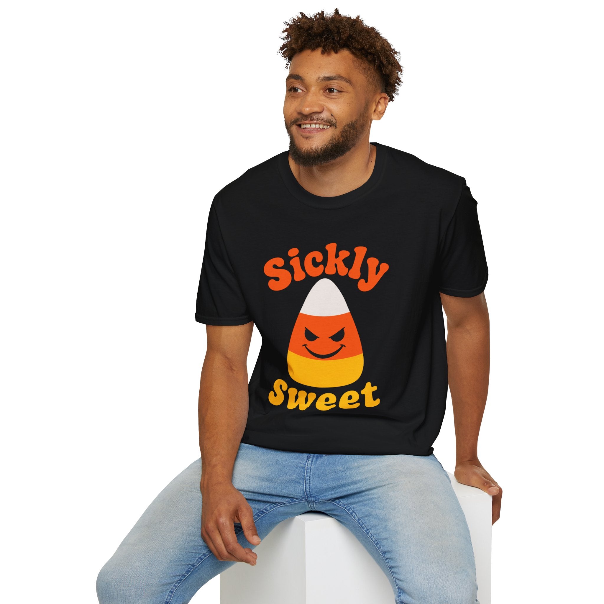 Sickly Sweet Candy Corn T-Shirt | Halloween Retro Orange Typography