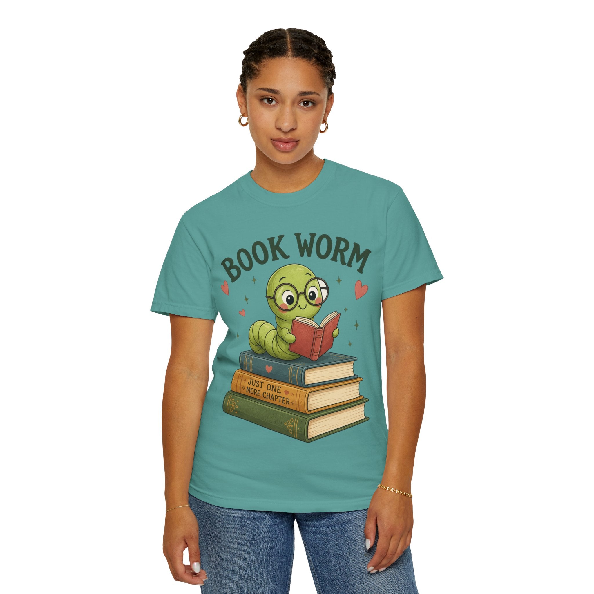 Book Worm T-Shirt – Cute Reading Worm Graphic Tee ("Just One More Chapter")