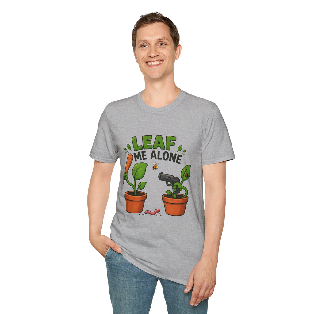 Leaf Me Alone Funny Plant Duo Illustration T-Shirt | Funny Potted Plant Cartoon