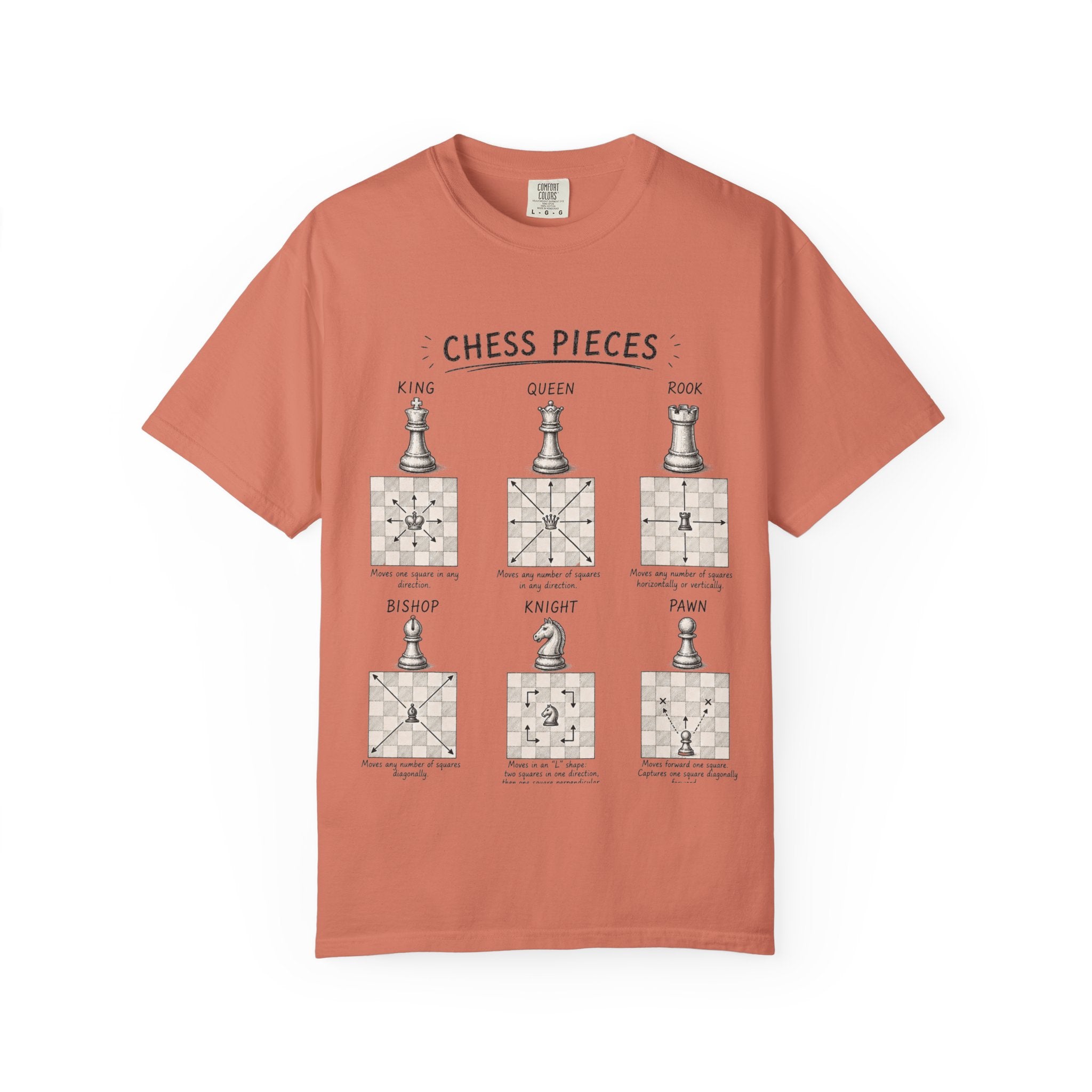 Chess Pieces Illustrated T-Shirt — Vintage Diagram Tee for Players & Fans