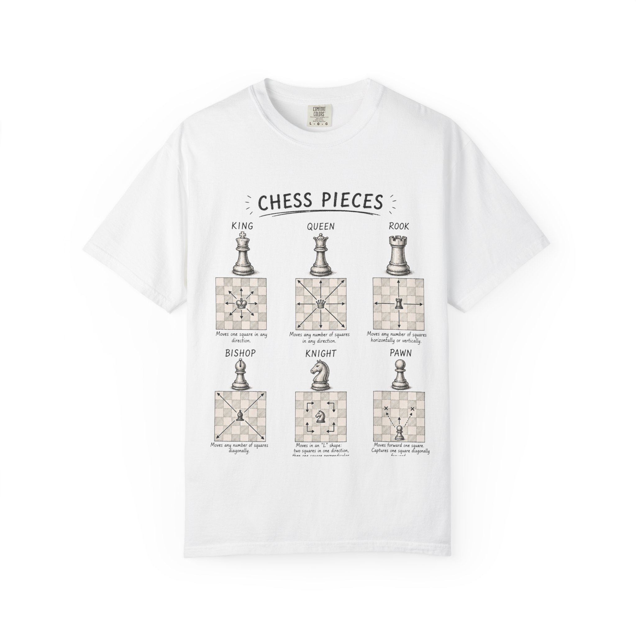 Chess Pieces Illustrated T-Shirt — Vintage Diagram Tee for Players & Fans