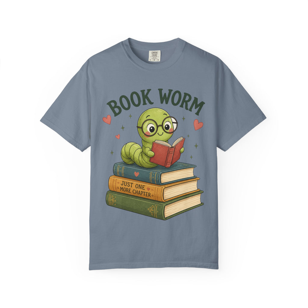 Book Worm T-Shirt – Cute Reading Worm Graphic Tee ("Just One More Chapter")