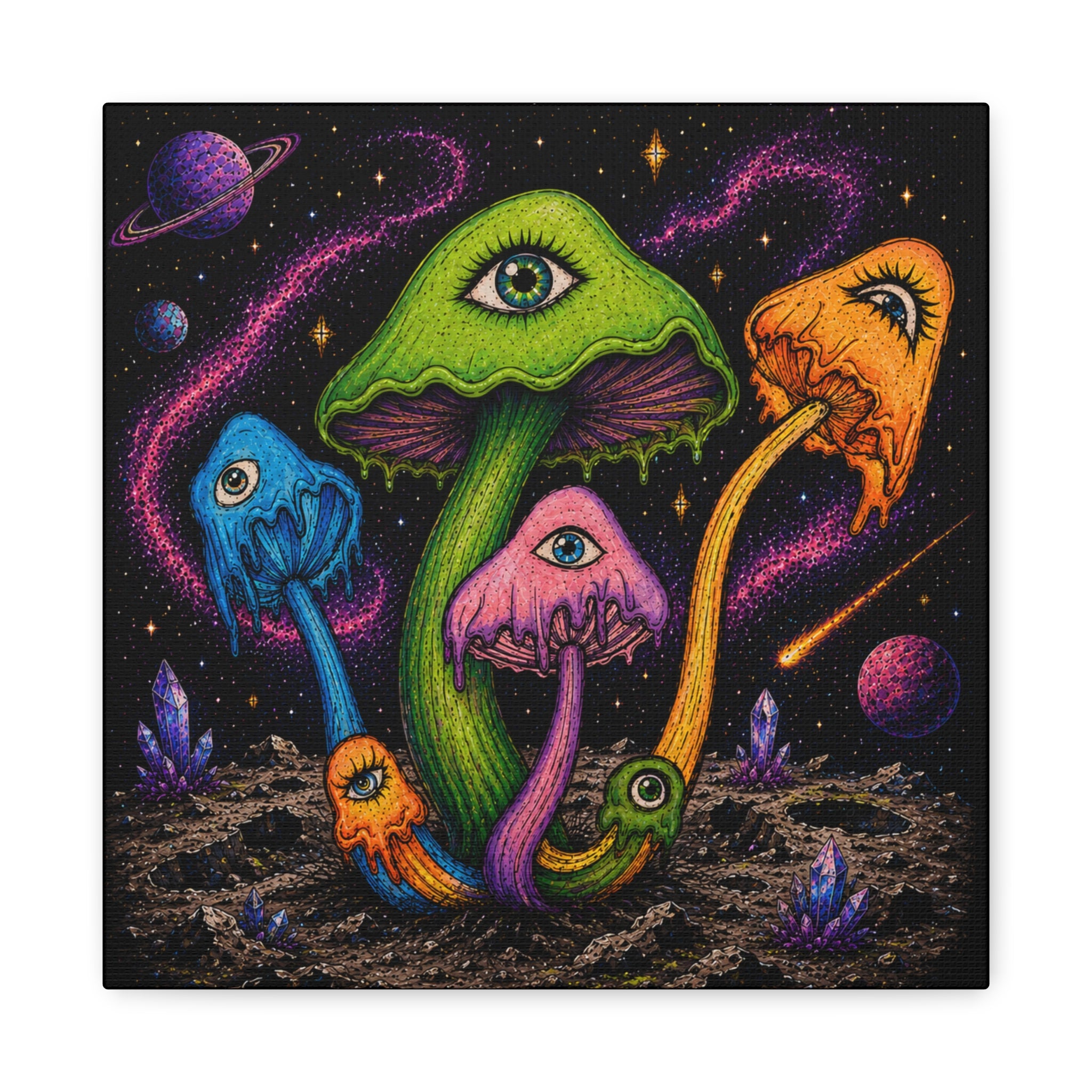 Psychedelic Mushroom Canvas Print — Trippy Cosmic Eyes Wall Art