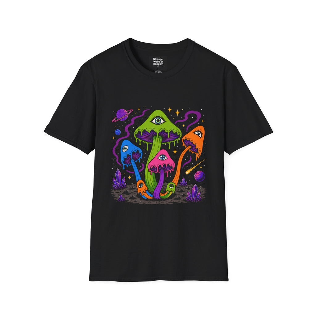 Psychedelic Third-Eye Mushrooms T-Shirt | Trippy Neon Fungi Art