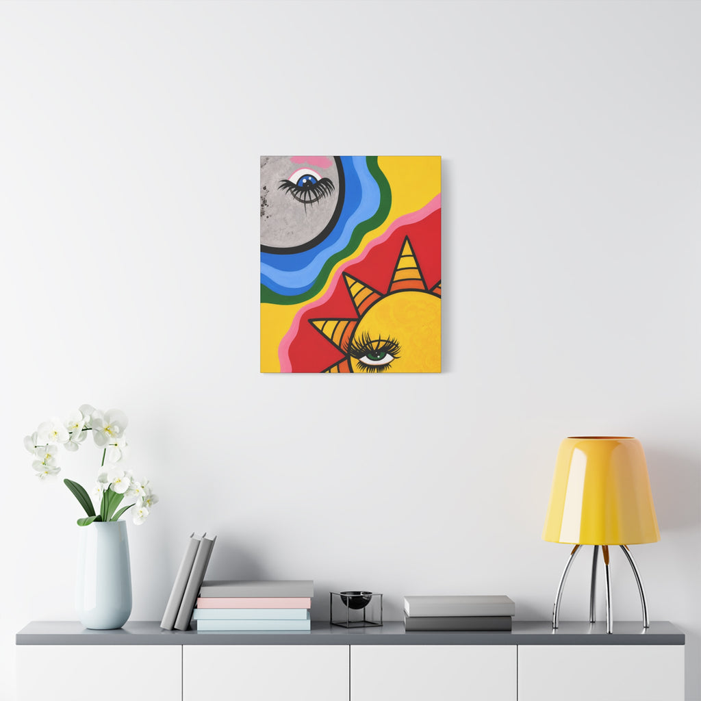 Sun and Moon Pop Art Canvas Print — Colorful Psychedelic Wall Art