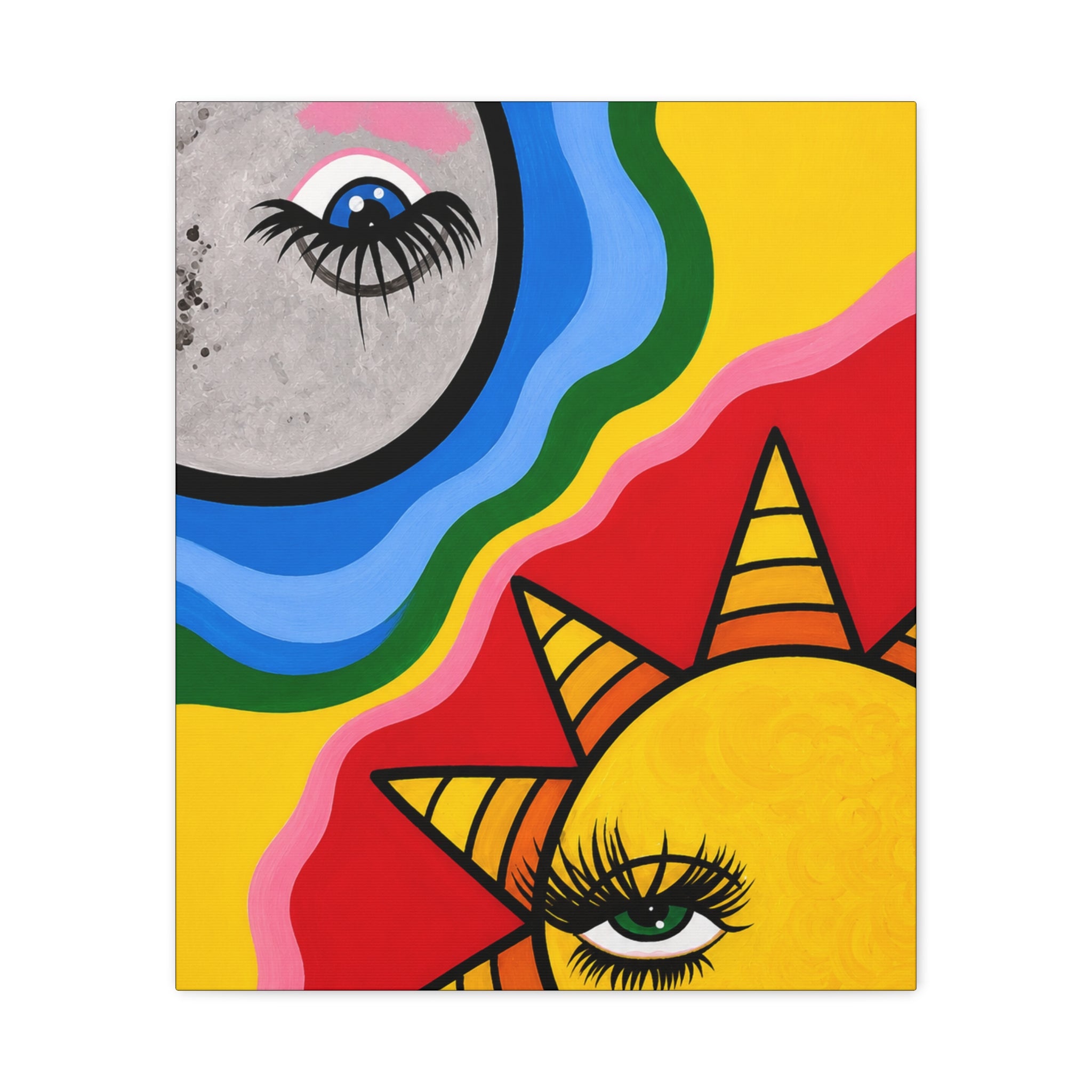 Sun and Moon Pop Art Canvas Print — Colorful Psychedelic Wall Art