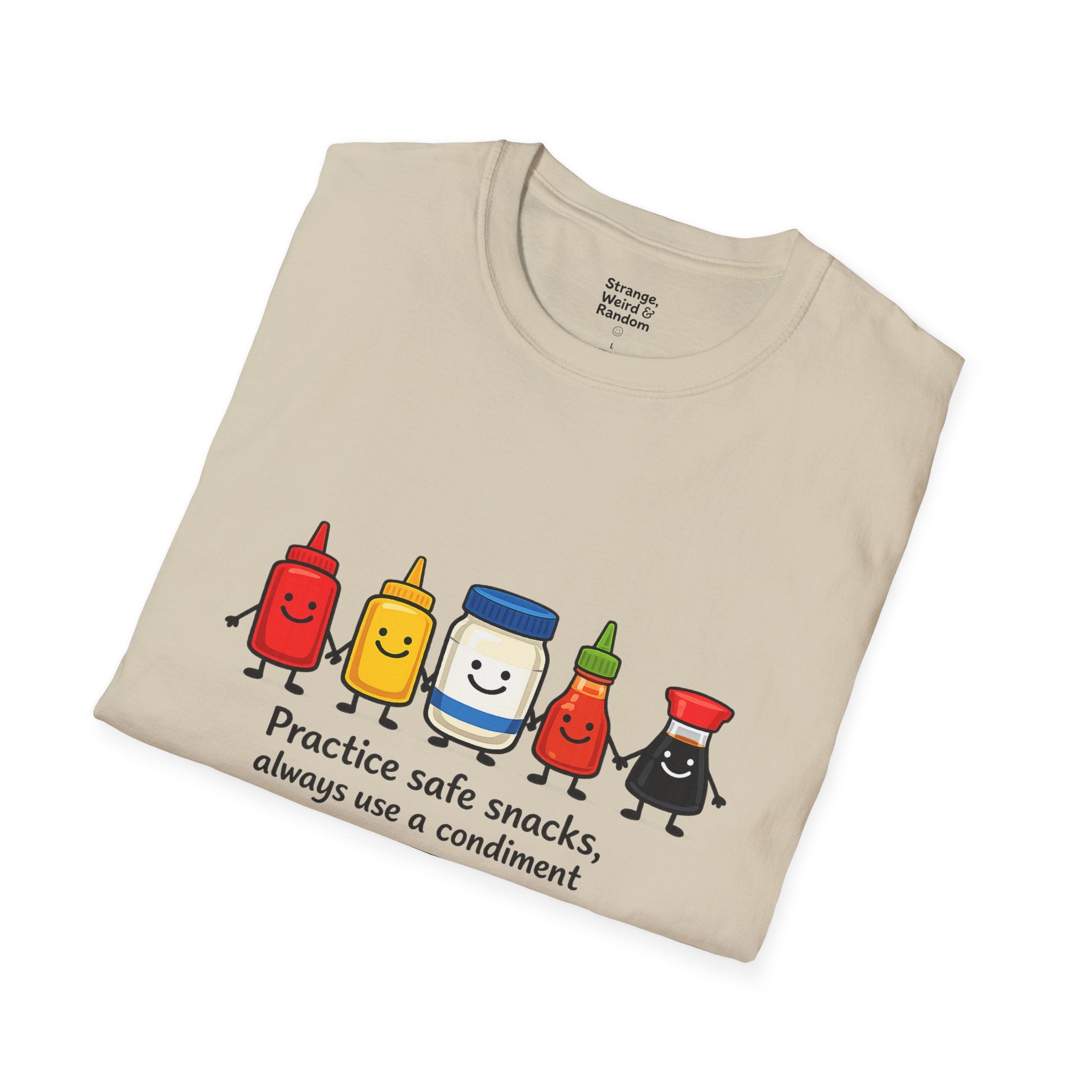 Practice Safe Snacks condiment characters T-Shirt | Ketchup Mustard Peanut Butter Jelly