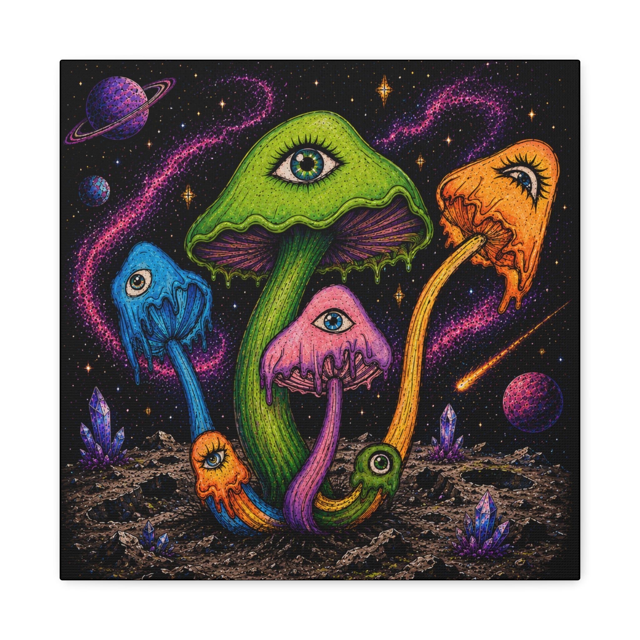 Psychedelic Mushroom Canvas Print — Trippy Cosmic Eyes Wall Art