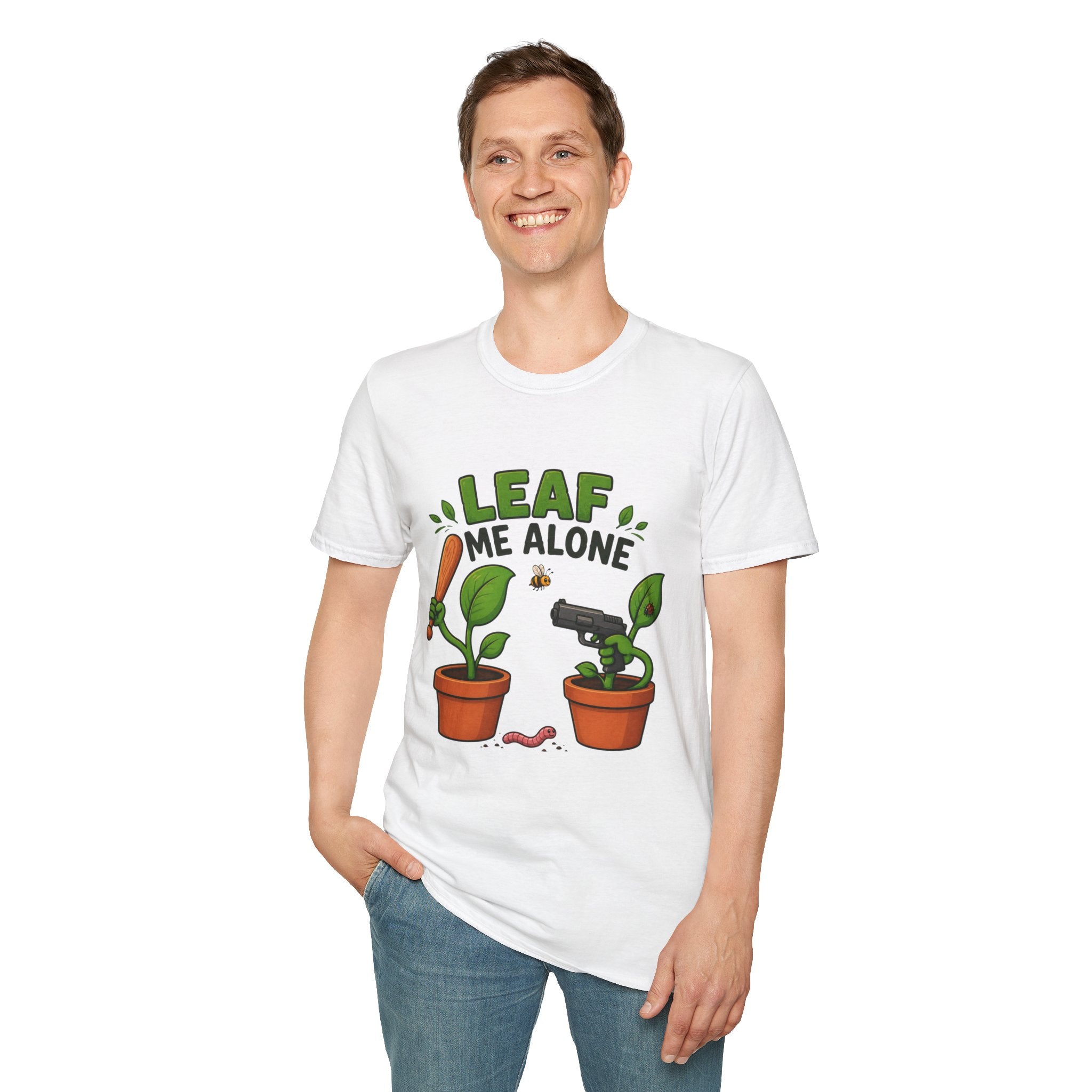 Leaf Me Alone Funny Plant Duo Illustration T-Shirt | Funny Potted Plant Cartoon