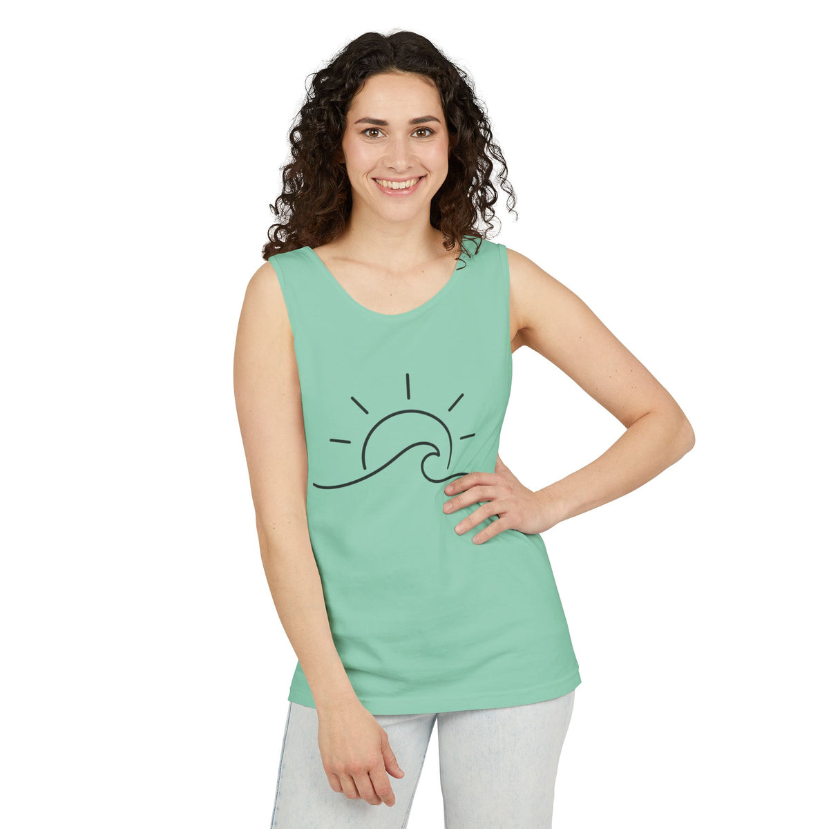 Sunrise Wave Tank Top — Minimal Beach Graphic