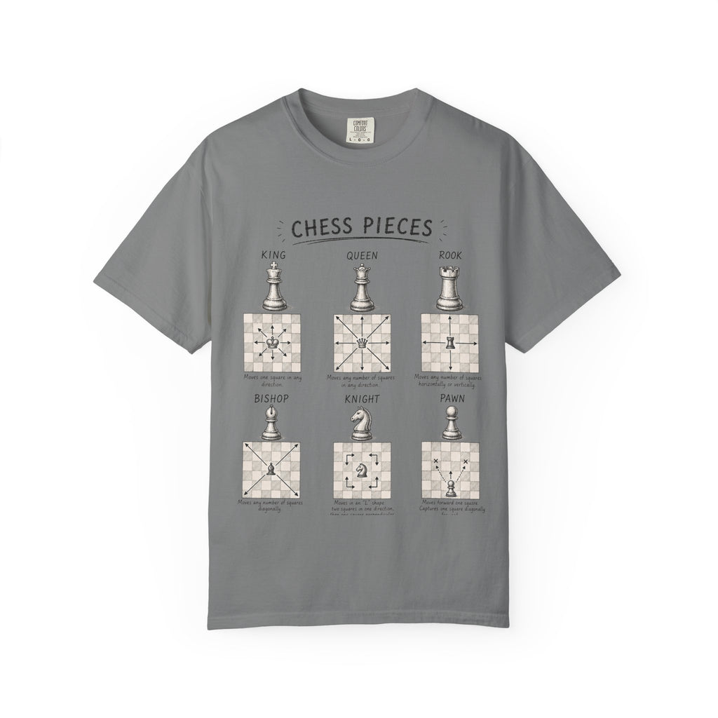 Chess Pieces Illustrated T-Shirt — Vintage Diagram Tee for Players & Fans