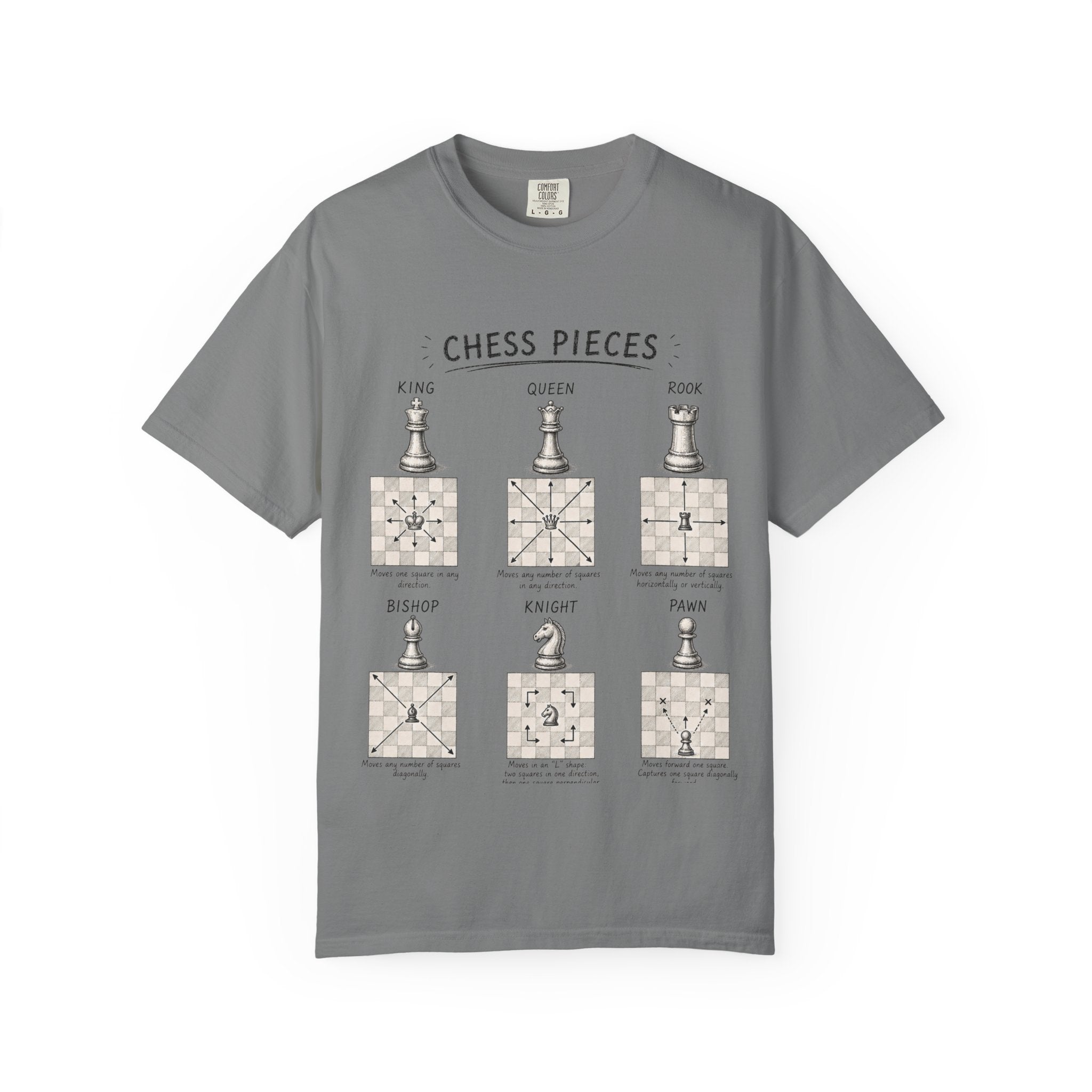 Chess Pieces Illustrated T-Shirt — Vintage Diagram Tee for Players & Fans