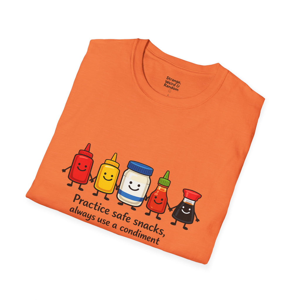 Practice Safe Snacks condiment characters T-Shirt | Ketchup Mustard Peanut Butter Jelly