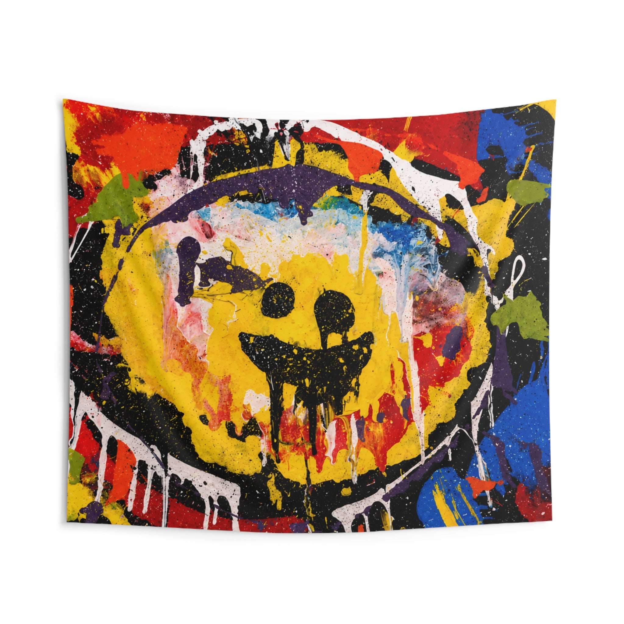 Wall Tapestry — Grunge Smiley Face Abstract Art Tapestry