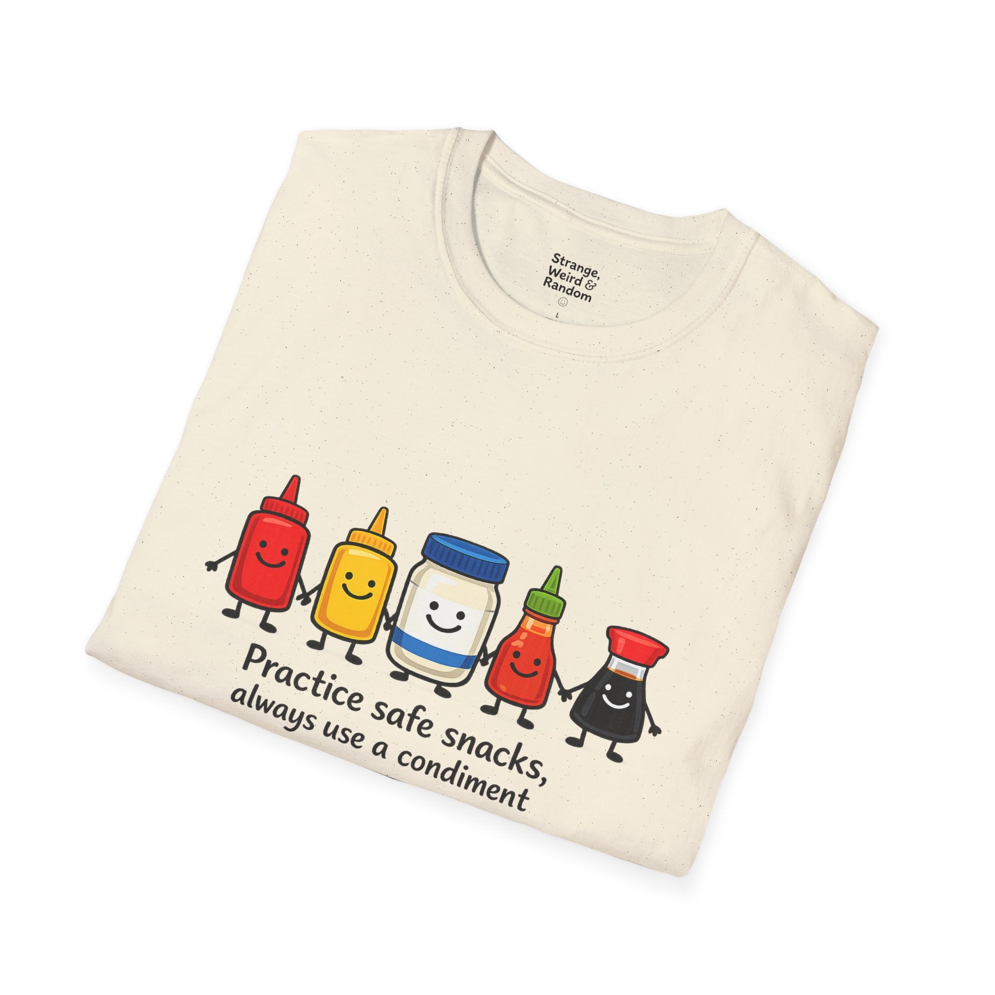 Practice Safe Snacks condiment characters T-Shirt | Ketchup Mustard Peanut Butter Jelly