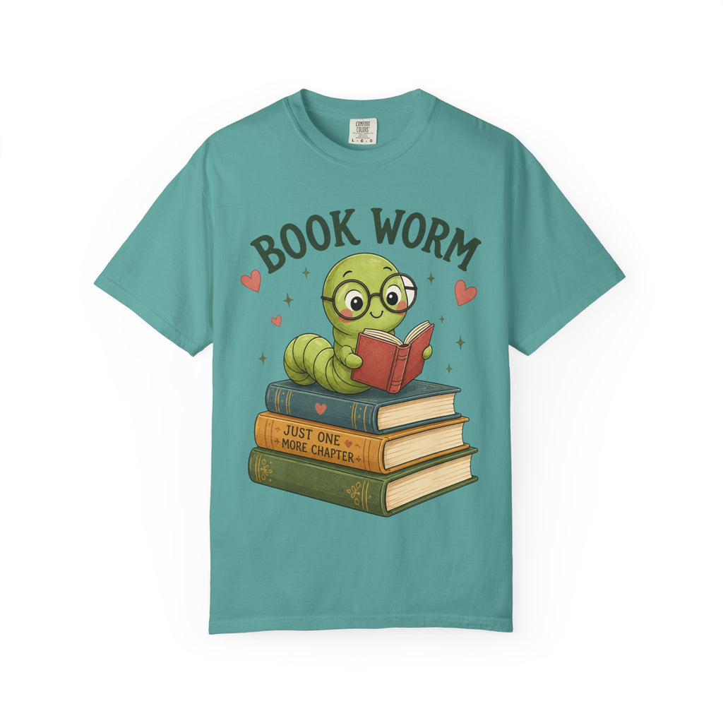 Book Worm T-Shirt – Cute Reading Worm Graphic Tee ("Just One More Chapter")