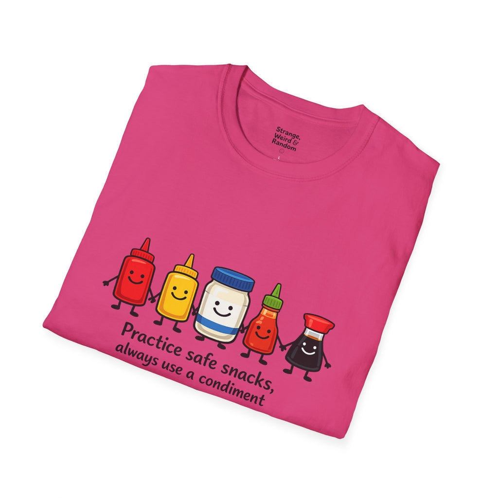 Practice Safe Snacks condiment characters T-Shirt | Ketchup Mustard Peanut Butter Jelly