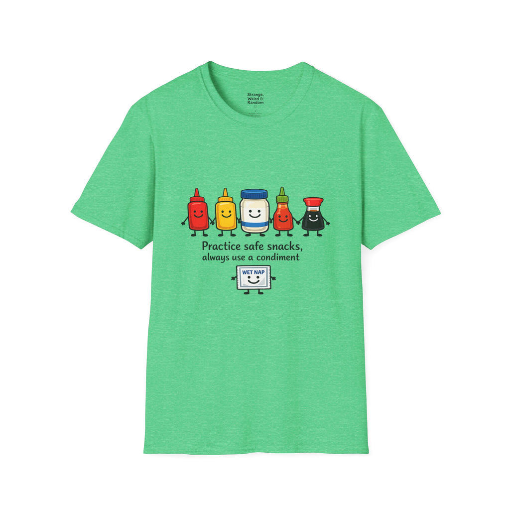 Practice Safe Snacks condiment characters T-Shirt | Ketchup Mustard Peanut Butter Jelly