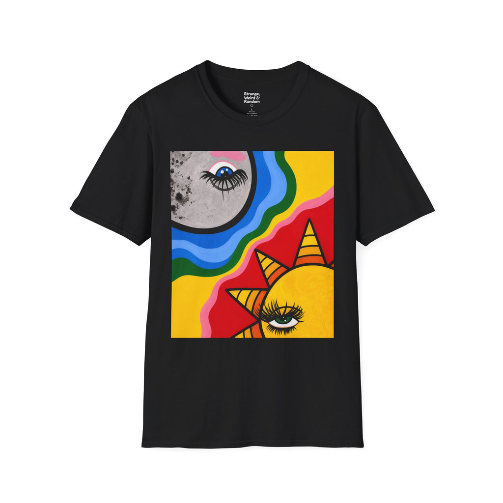 Sun & Moon Psychedelic T-Shirt — Retro Rainbow Cosmic Graphic Tee