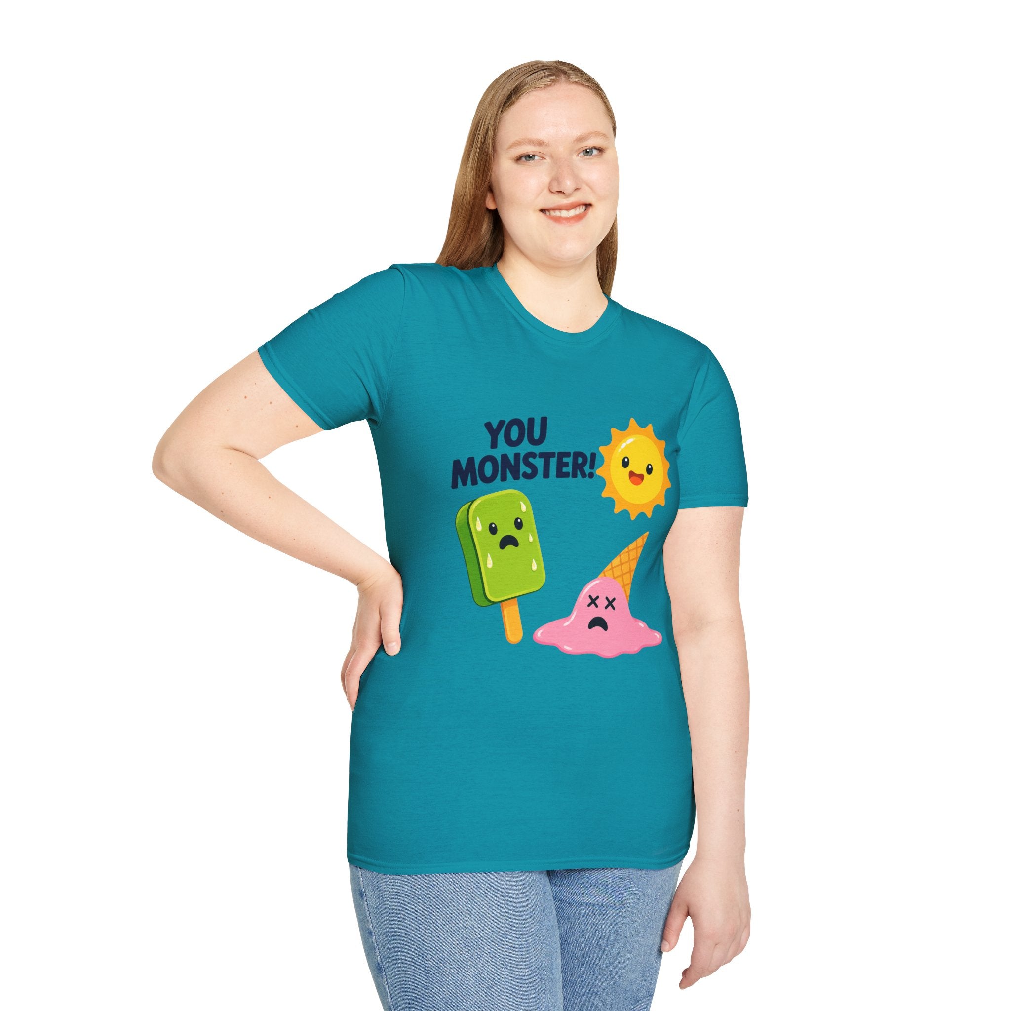 You Monster! Cartoon Sun and Melting Ice Cream T-Shirt | Cute Food Illustration