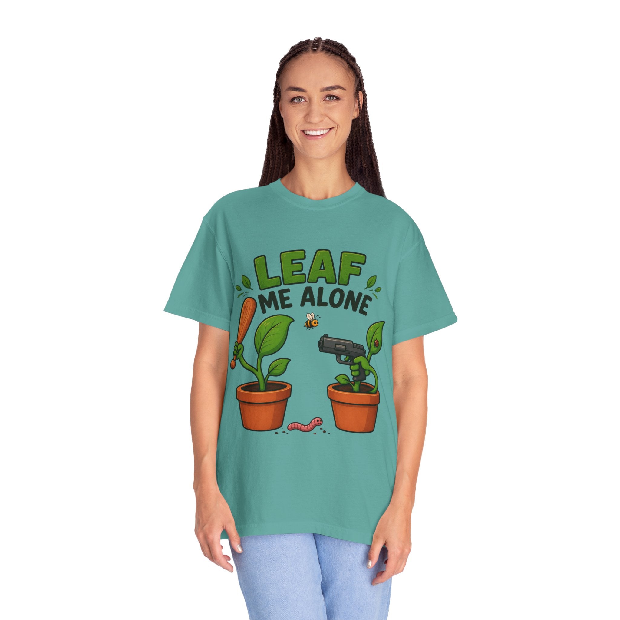 Leaf Me Alone T-Shirt — Funny Plant Pun Tee with Cute Potted Plants
