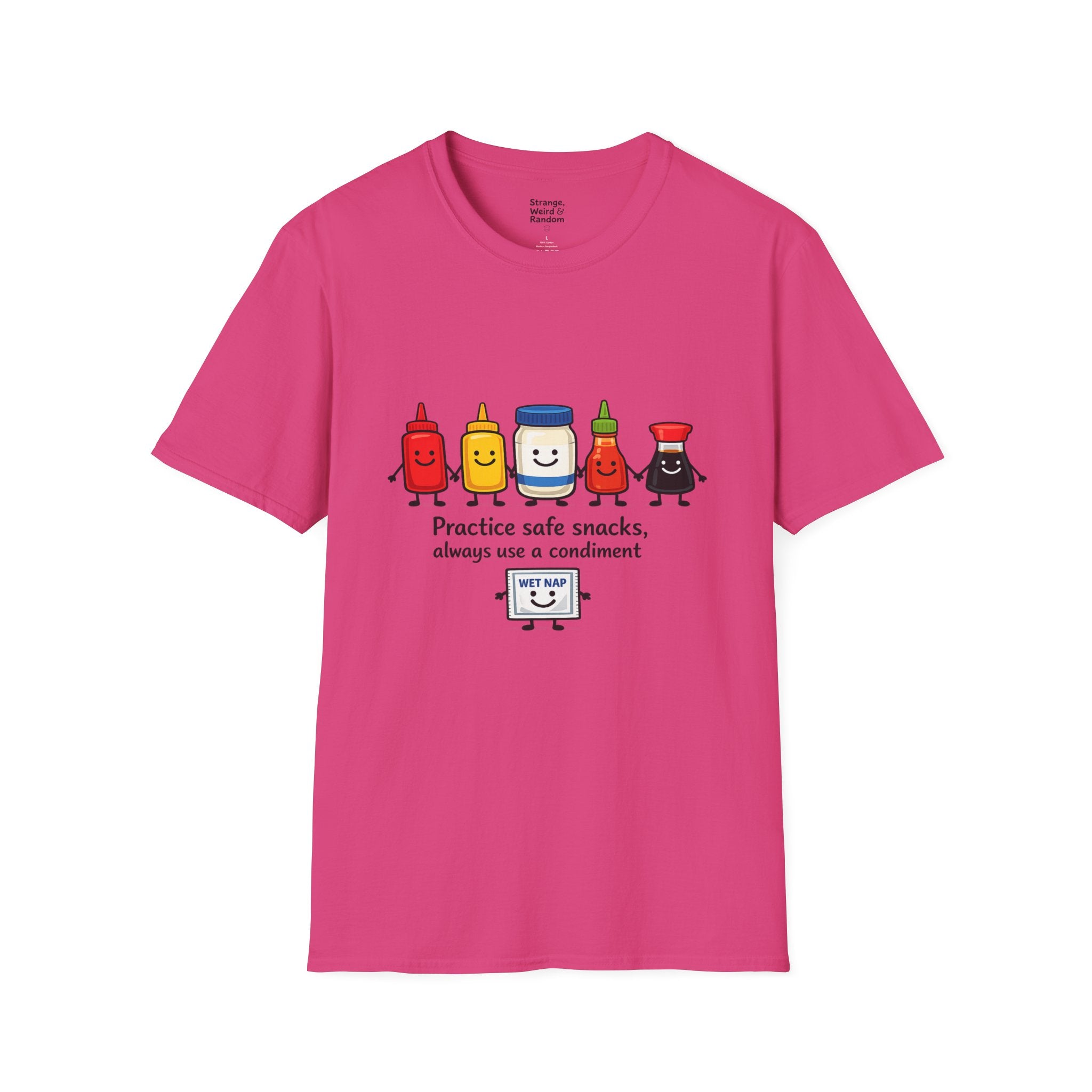 Practice Safe Snacks condiment characters T-Shirt | Ketchup Mustard Peanut Butter Jelly