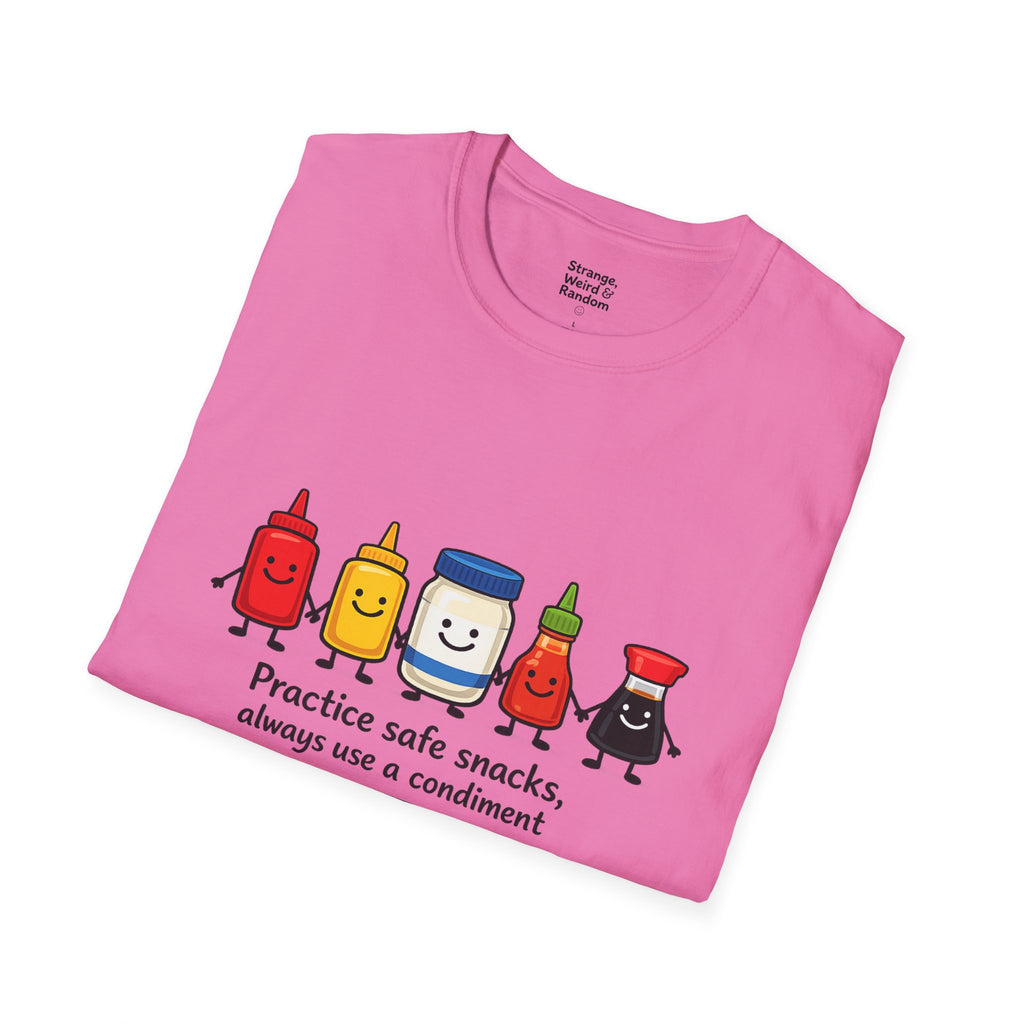 Practice Safe Snacks condiment characters T-Shirt | Ketchup Mustard Peanut Butter Jelly
