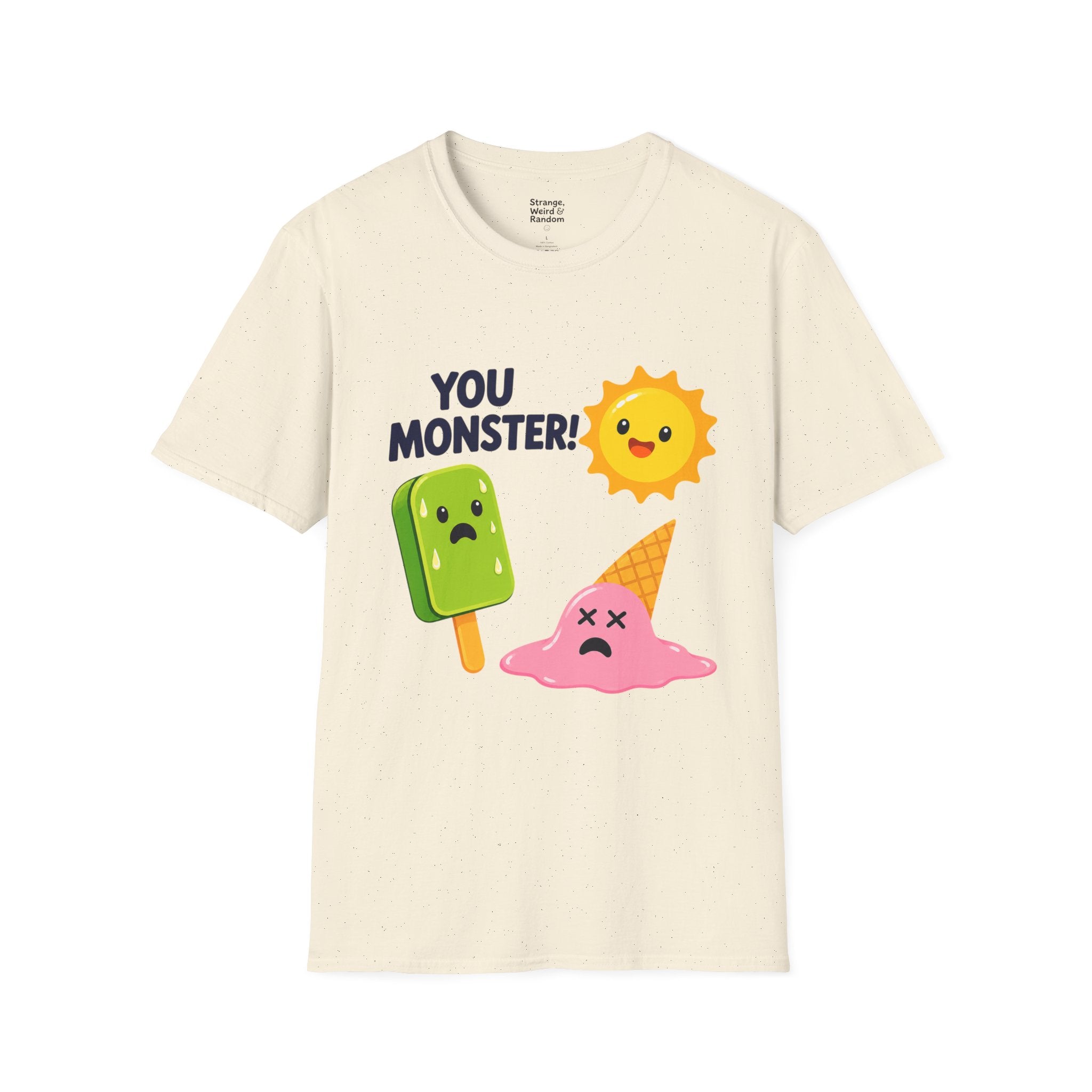 You Monster! Cartoon Sun and Melting Ice Cream T-Shirt | Cute Food Illustration