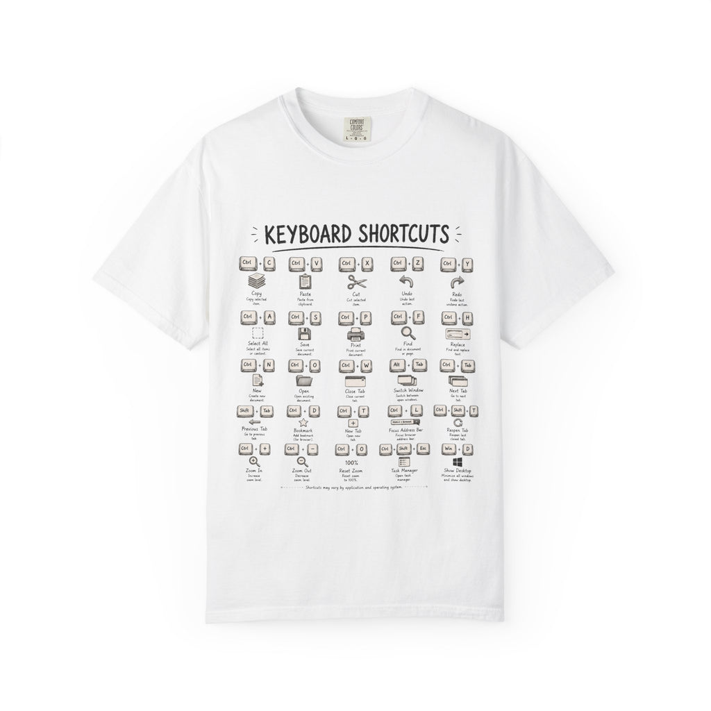 Keyboard Shortcuts T-Shirt — Programmer Tech Cheat Sheet Tee