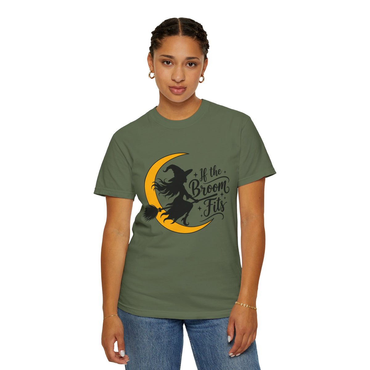 If the Broom Fits Witch Moon Cotton T-Shirt — Halloween Garment-Dyed Tee