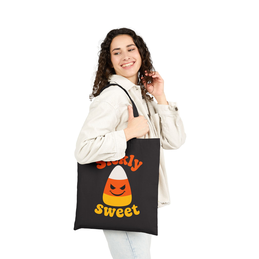Reusable Double Sided Trick-or-Treat Bag Sickly Sweet Candy Corn Tote Bag — Halloween Candy Graphic Cotton Canvas