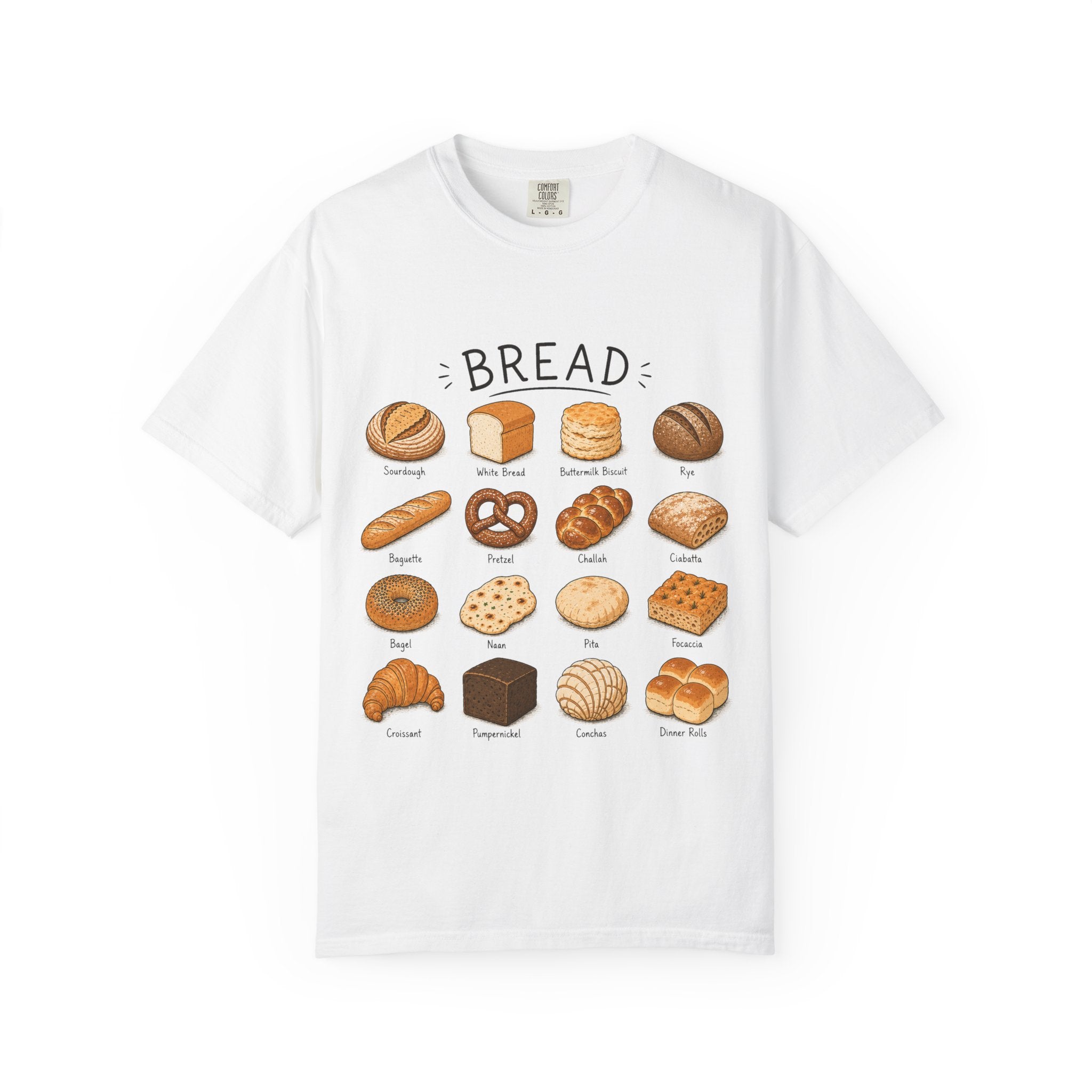 Bread Types T-Shirt — Illustrated Bakery Breads Chart Tee