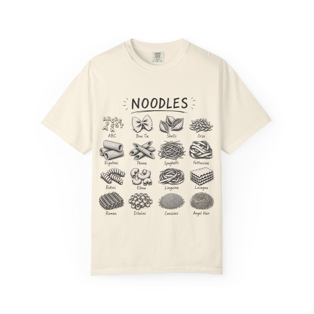 Noodles Chart T-Shirt — Illustrated Pasta Types Tee