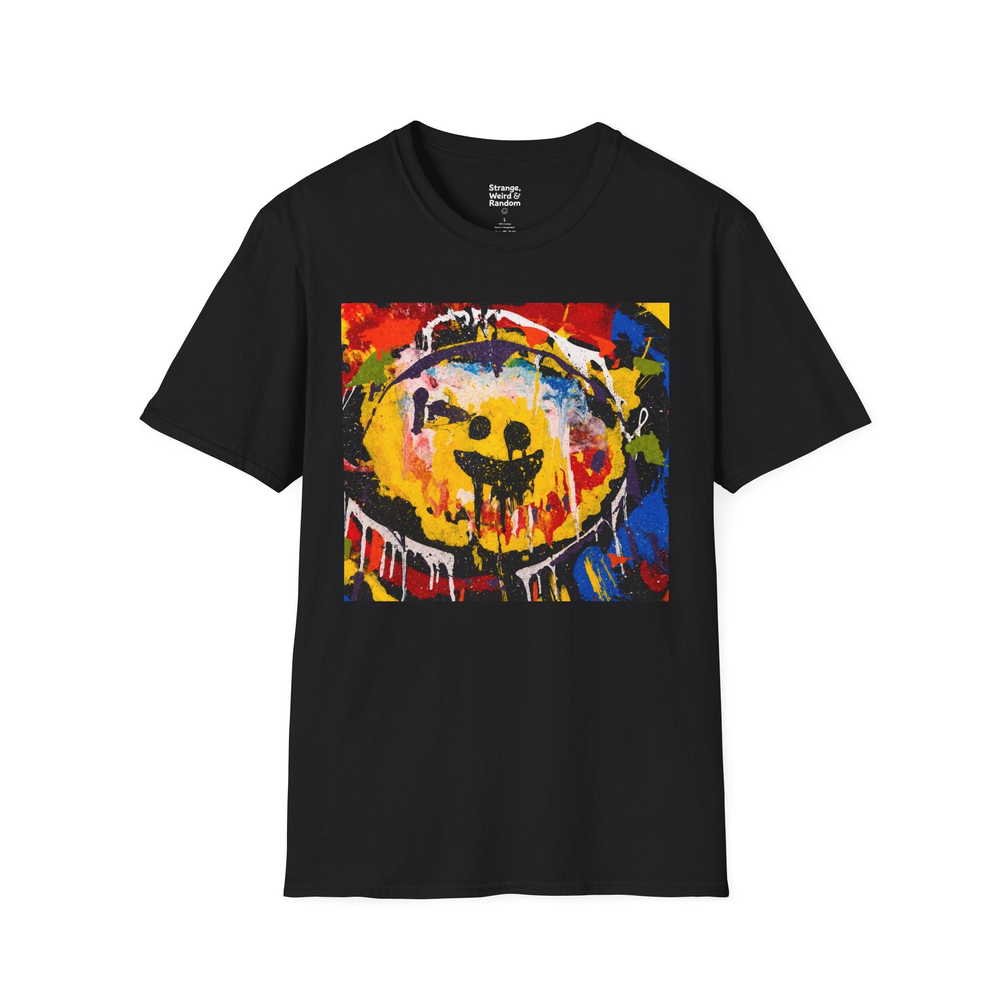 Grunge Drippy Smiley Face T-Shirt | Colorful Abstract Street Art Tee