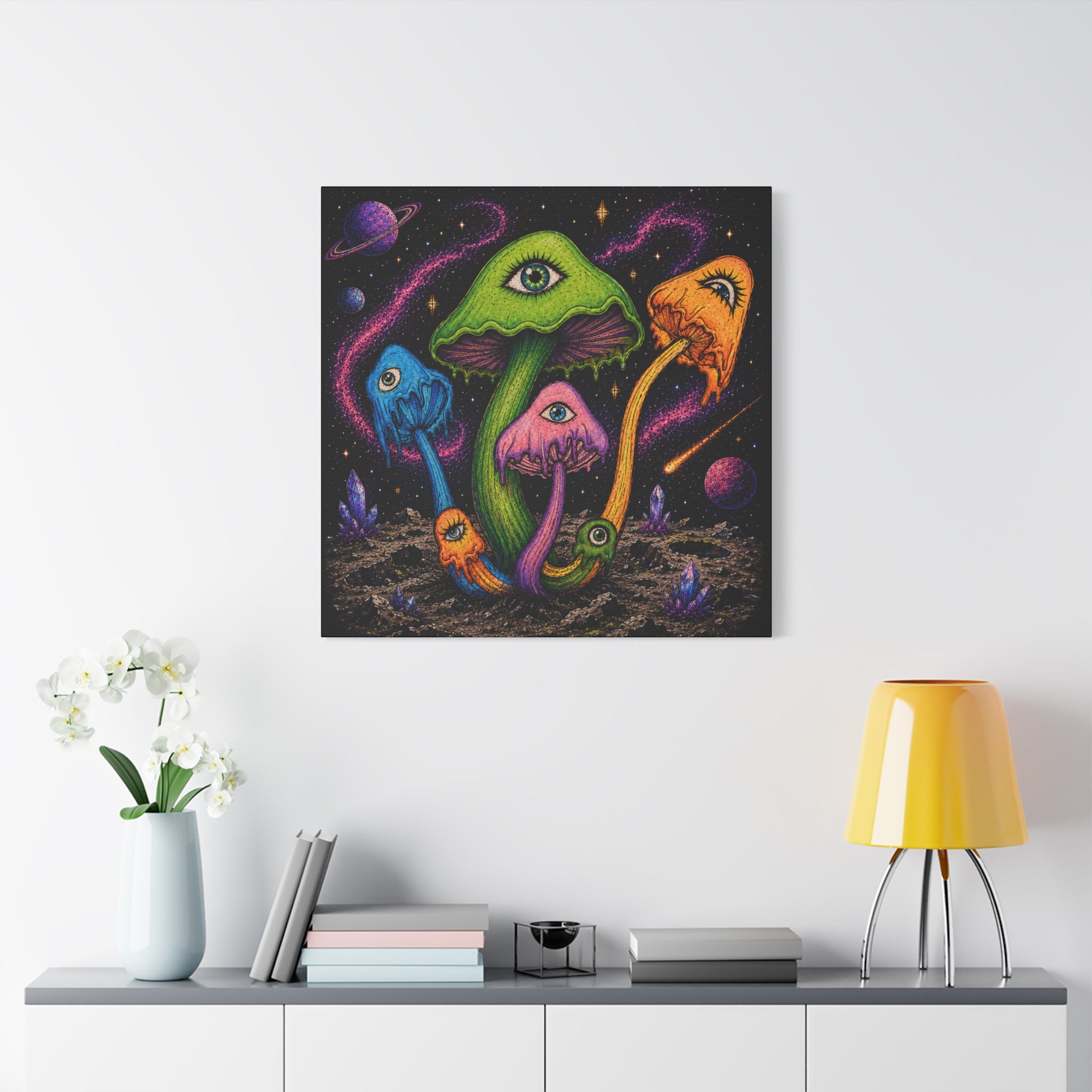 Psychedelic Mushroom Canvas Print — Trippy Cosmic Eyes Wall Art