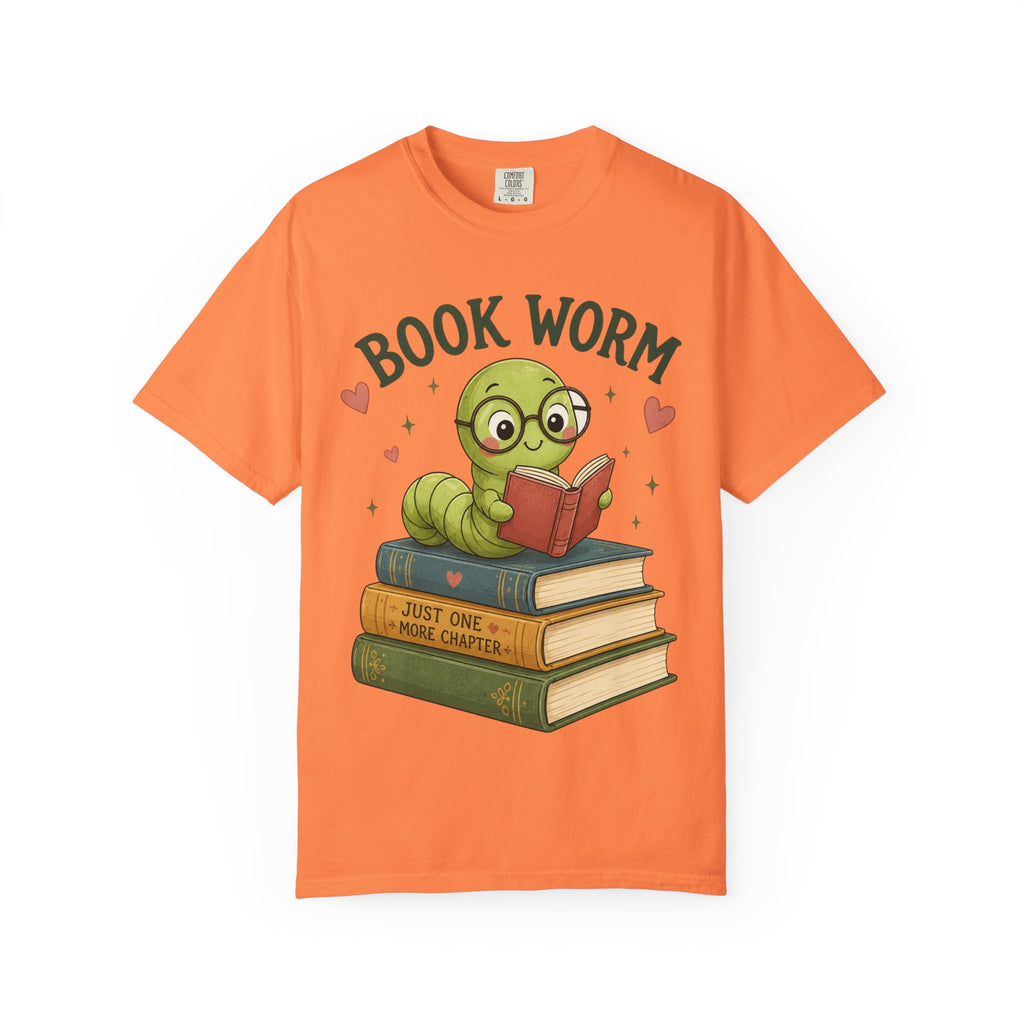 Book Worm T-Shirt – Cute Reading Worm Graphic Tee ("Just One More Chapter")